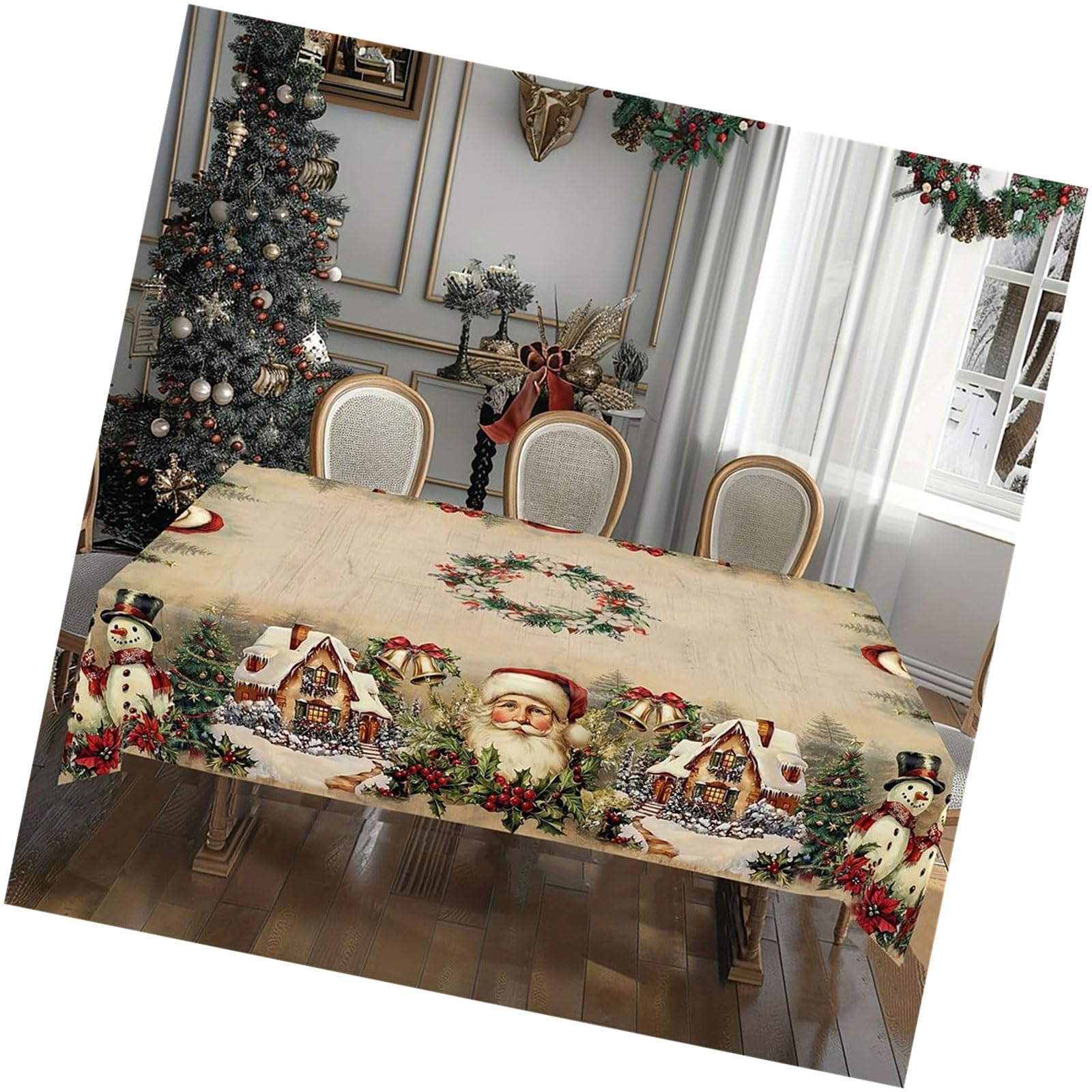 carotoe Festives Christmas Tablecloth for Holiday Dining Stain Resistant Polyester Fabric Wrinkled Resistant Multiple Sizes Festives Dining Table Cover Decors Family Gatherings Tablecloth