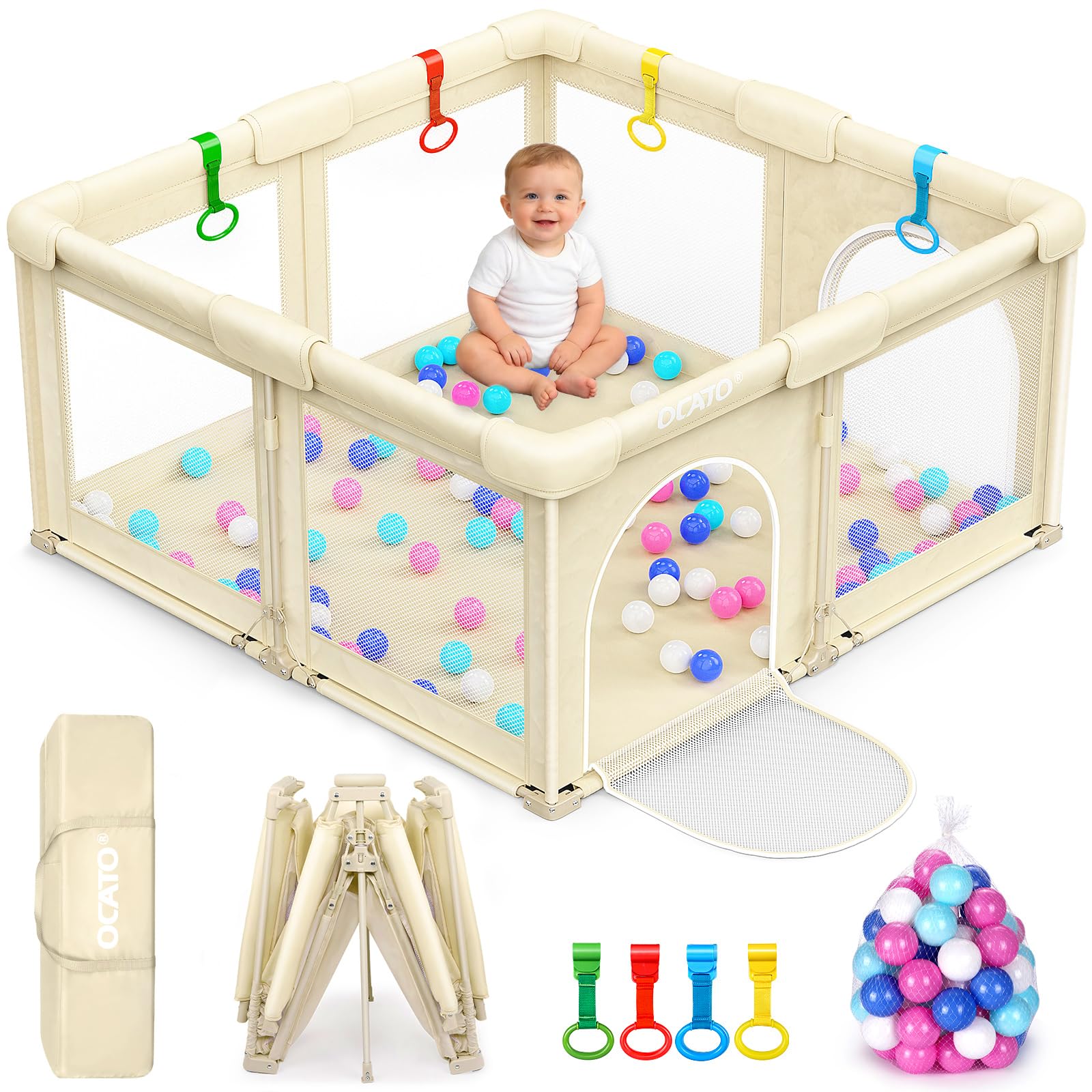 OCATO Baby Foldable Playpen: Playpen for Babies and Toddlers Baby Play Pen Gate Portable Playpen Fence Indoor Outdoor Kids Safety Area Travel Play Yard Babies Essentials Pack n Plays (50" × 50")