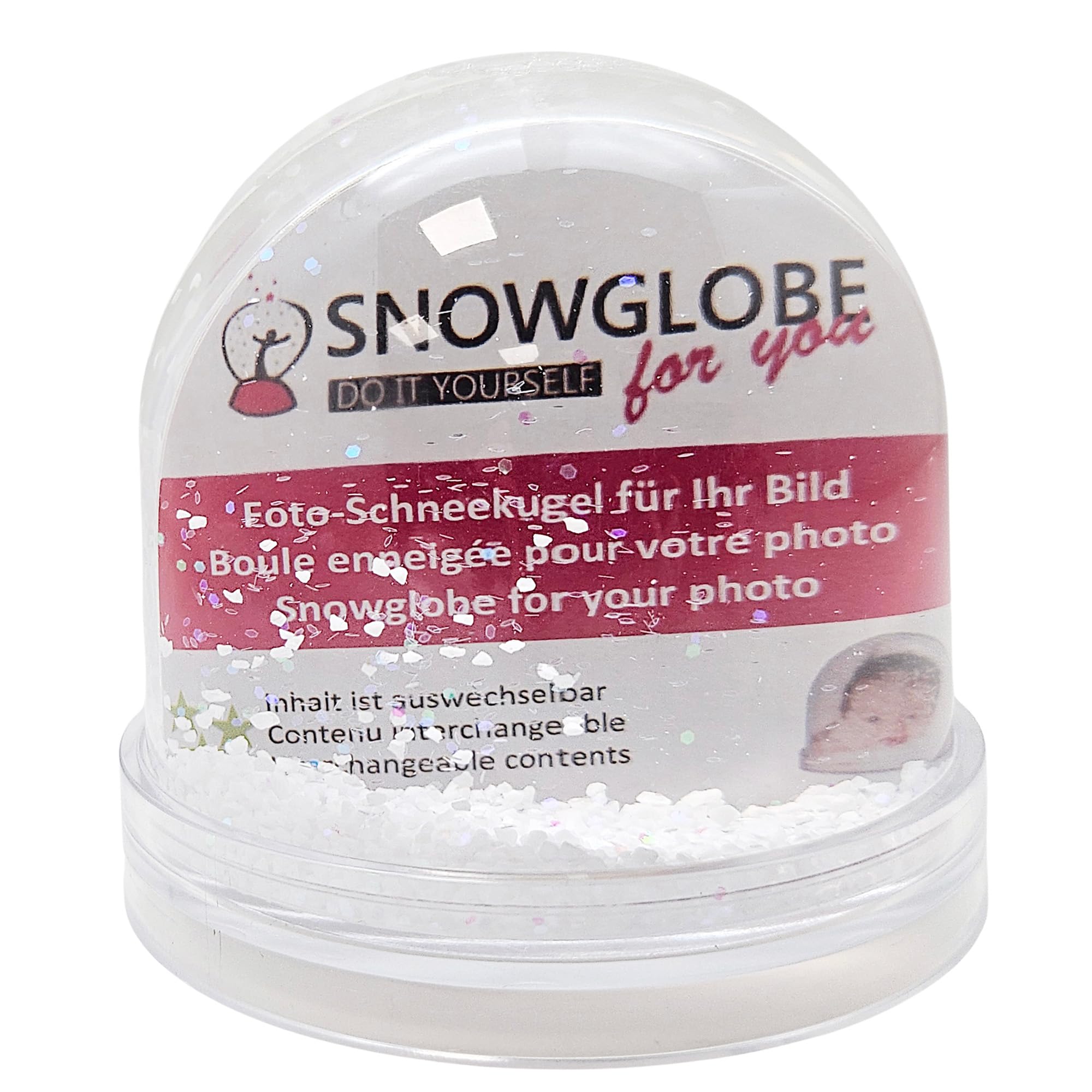 50007 Snow globe photo with base transparent with snow, Clear