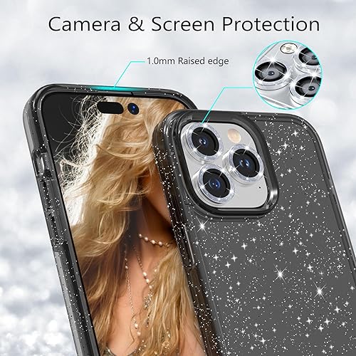Miniatura 3 de Funda con purpurina diseñada para iPhone 15 Pro Max, con 2 unidades protector de pantalla y paquete de 3 protector de lente de cámara brillante PC
