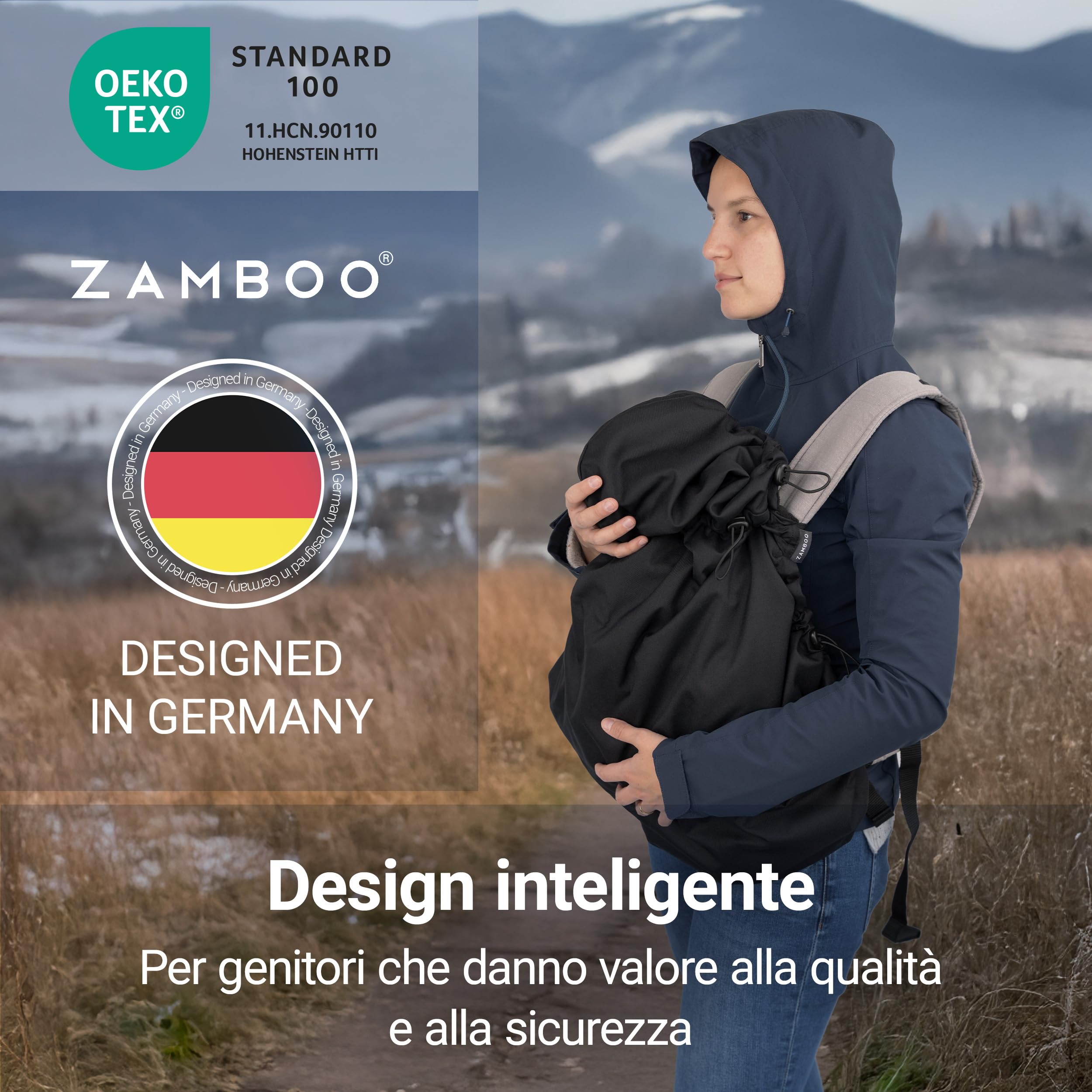 Zamboo Copri Marsupio Neonato Universale | Protezione Antivento in Caldo Pile, Compatibile con molti marsupi frontali | Certificata OEKO-TEX Standard 100 – Nero