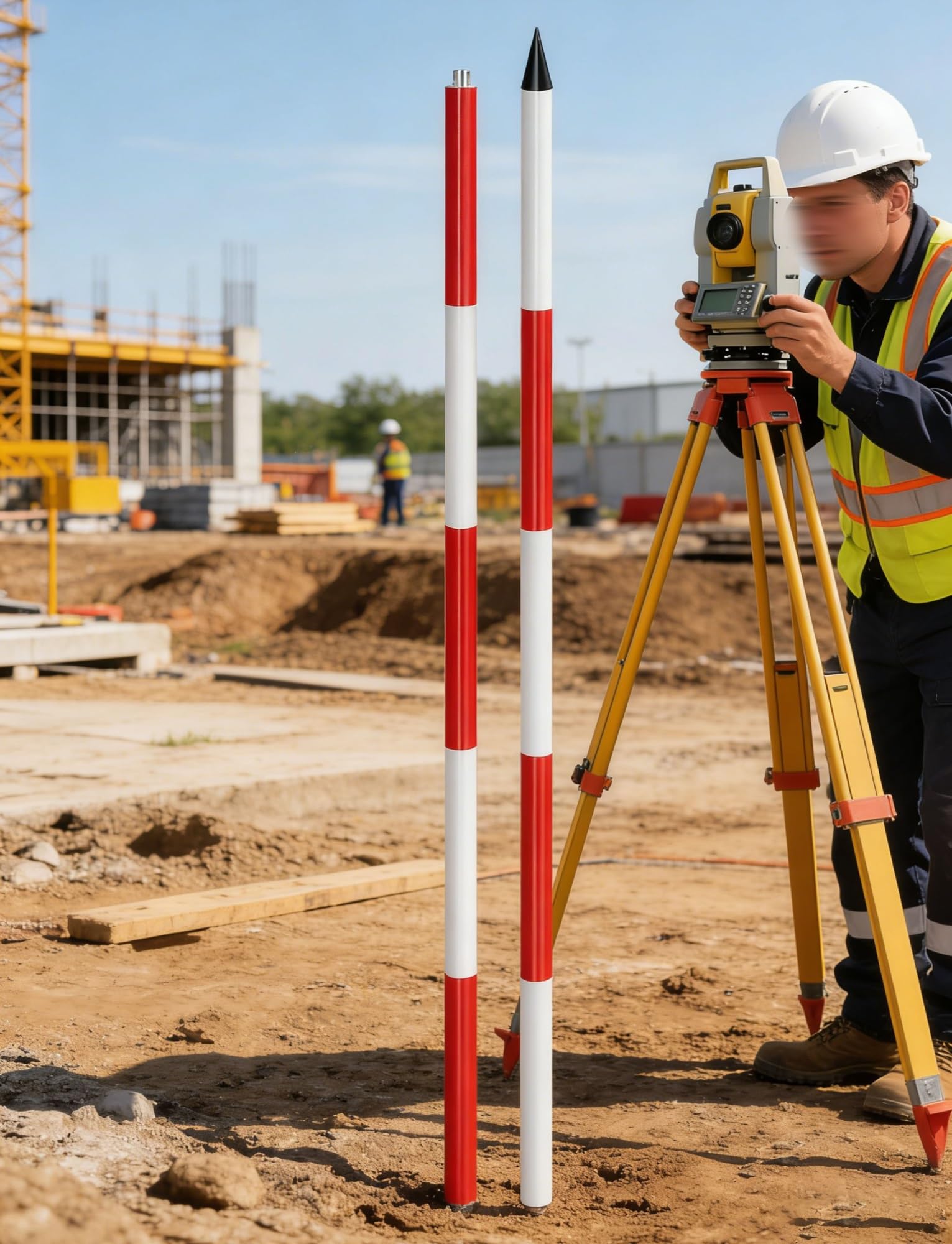 Poste topográfico de aluminio de 2/3/5 metros, rojo ajustable for topografía, construcción de carreteras y establecimiento de sitios(200cm/6.6ft)