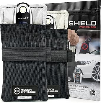 Mission Darkness Faraday Bag for Keyfobs (2-Pack) // RF Shielding Protective Case for Smart Always On Keys Fobs Transmitters Small Electronics Vehicle Security Anti-Hacking Block Signal Relay