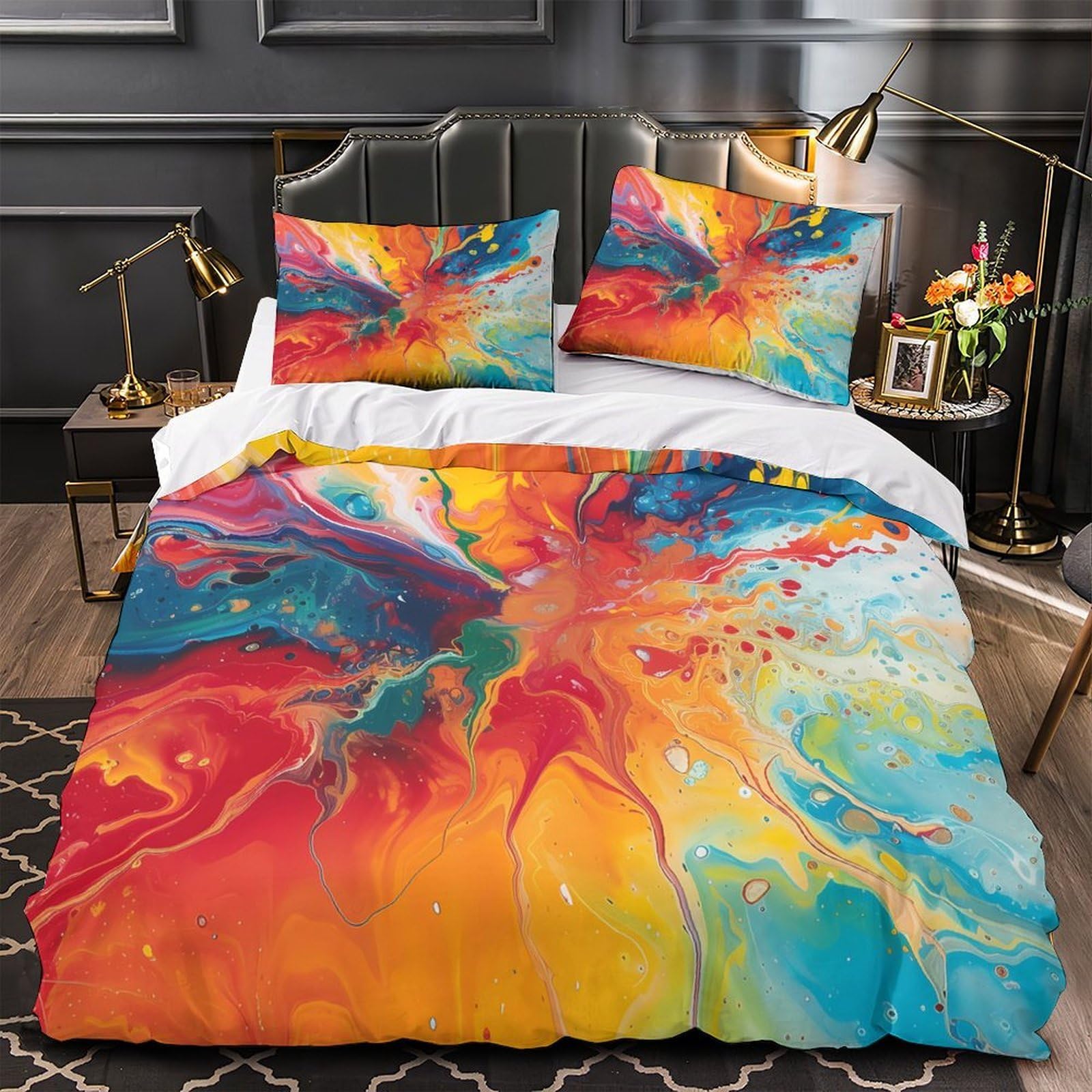 Ensemble de literie 3D imprimée microfibre 135x200 parure de lit colorée fluide