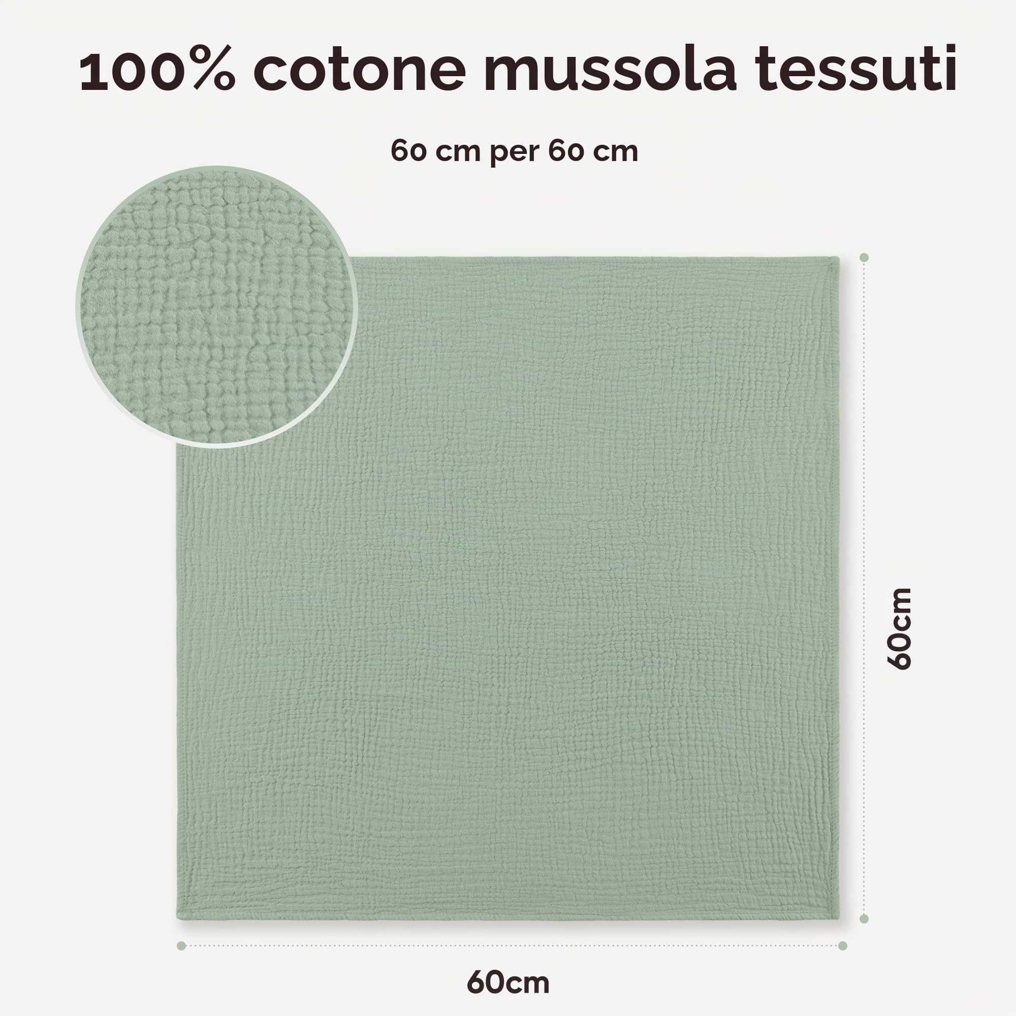 bearmoss Bambino in Mussola Per Neonati Set 6 Pezzi,100% cotone Super Morbido Assorbente in Mussola A Grana Per Neonati Per Bambine E Ragazzi 60x60CM (Blu-verde)