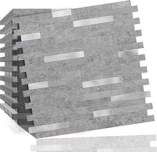 Miniatura 7 de V-MOZZA Pelar y pegar, 10 hojas de azulejos de PVC para despegar y pegar, azulejos de pared para azulejos de salpicaduras para cocina y baño