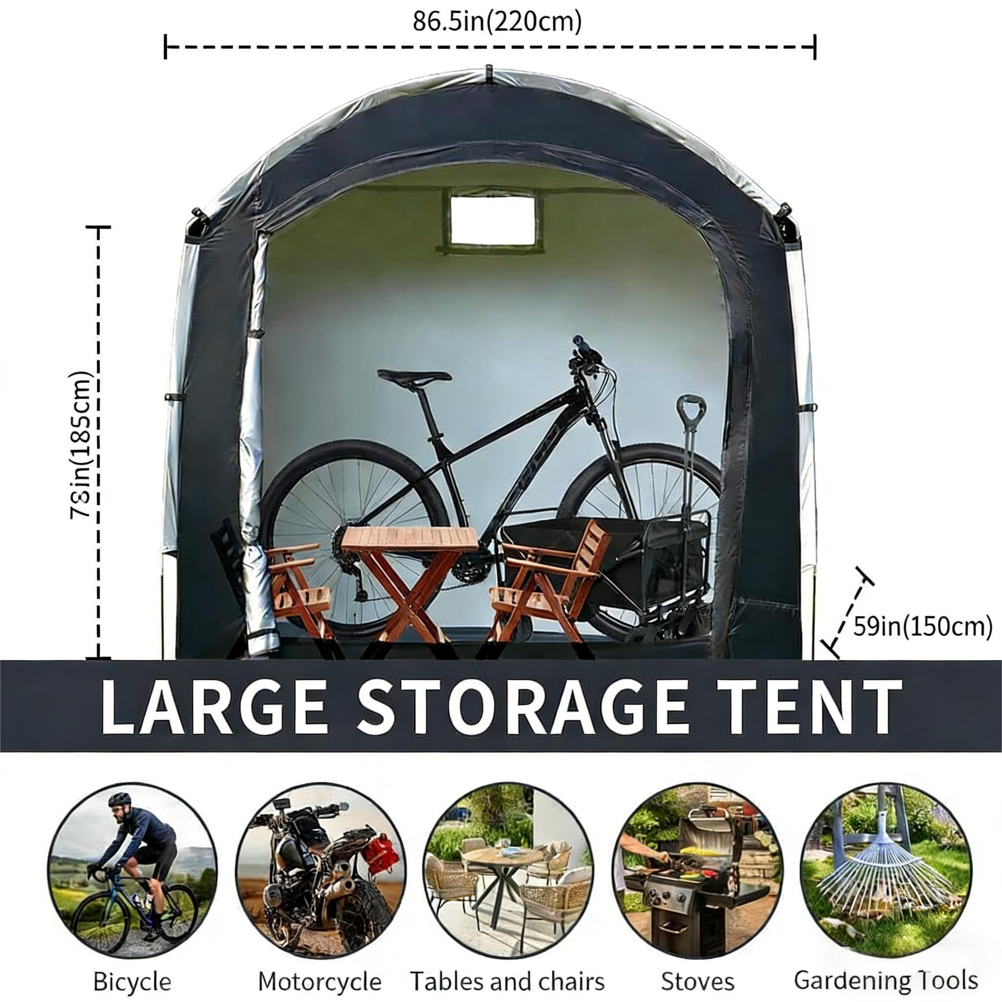 Bike Storage Shed Tent, Outdoor Portable Bicycle Storage Sheds mit 210D Oxford Fabric PU4000 Waterproof für 2/3/4/6/8 Bikes, Bike Covers Shelter für Motorrad, Gartengeräte, Spielzeug, Rasen groß