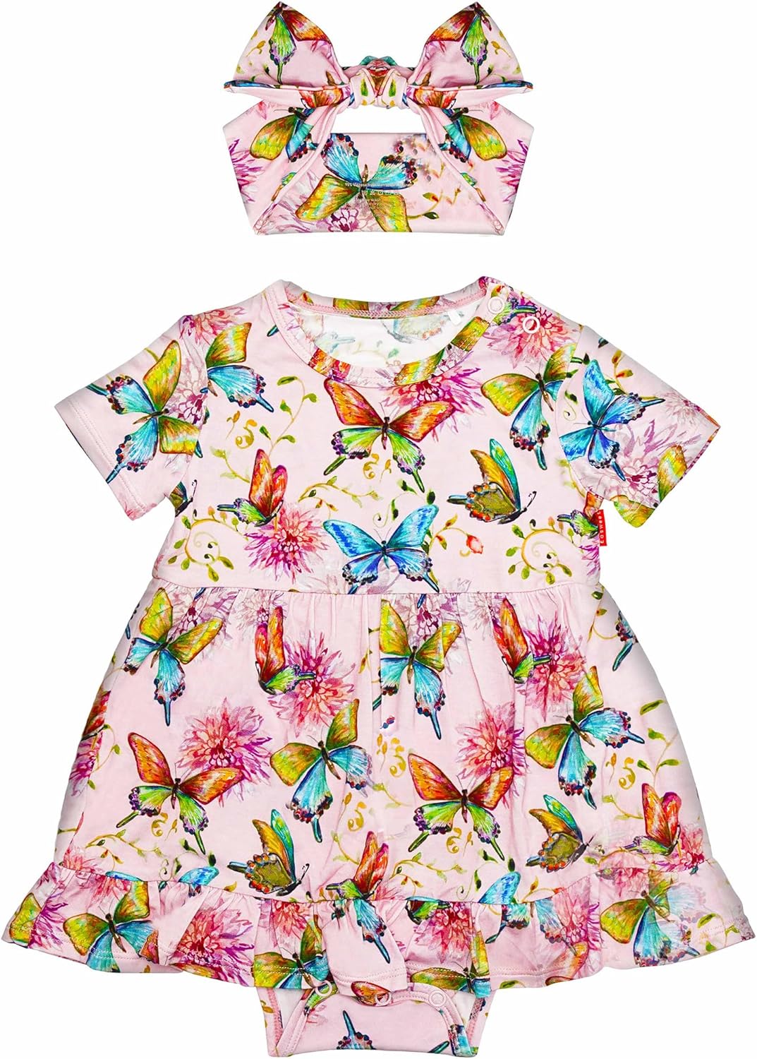 Infant Baby Girl Bodysuit Dress with Hairband Set, Bamboo Viscose Summer Clothes Outfit