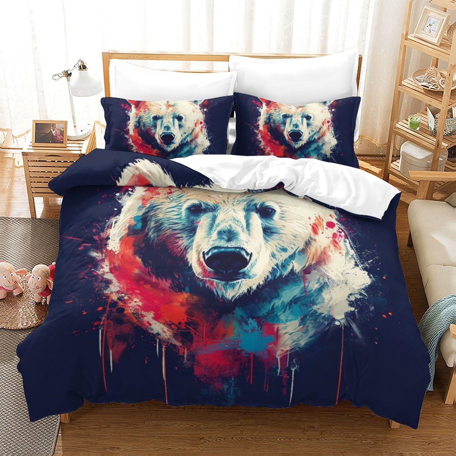 Housse de couette ours polaire 3D 200x200 parure lit microfibre
