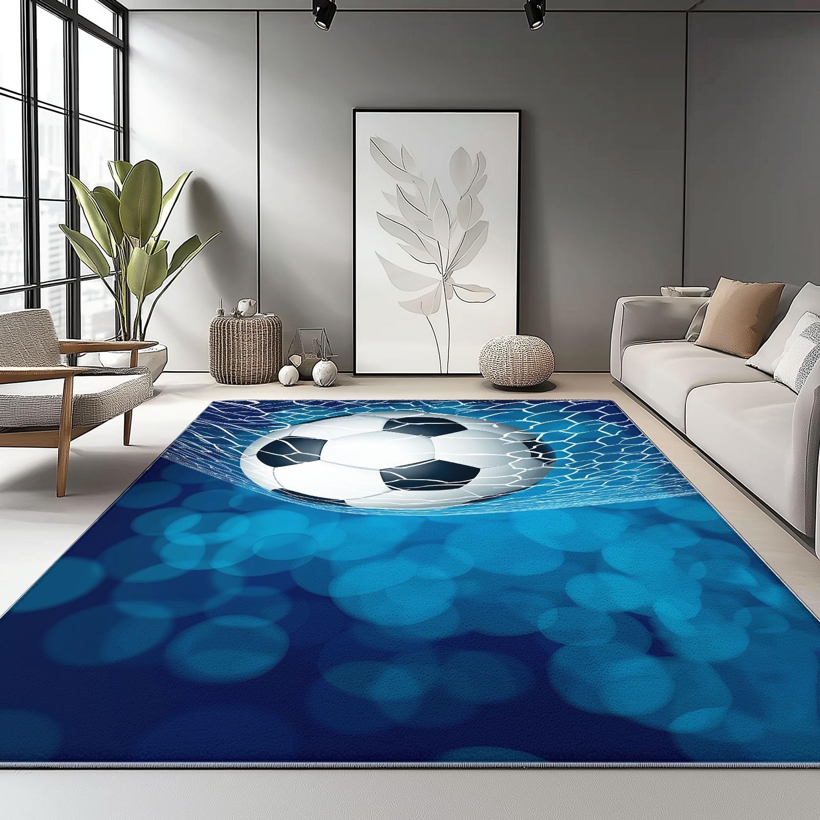 Generisch rutschfest Teppich für Wohnzimmer 120 x 160 cm, Sport Leichtathletik Fußball Flanell Teppich Kurzflor Weich Waschbare Teppiche für Schlafzimmer Kinderzimmer Esszimmer Flur Wohnkultur, Blau