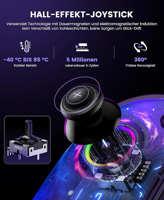 Elegamefy Wireless Switch 2 Controller Hall Effect Joysticks Marine Colour Turbo vibration RGB lighting programmable large handle