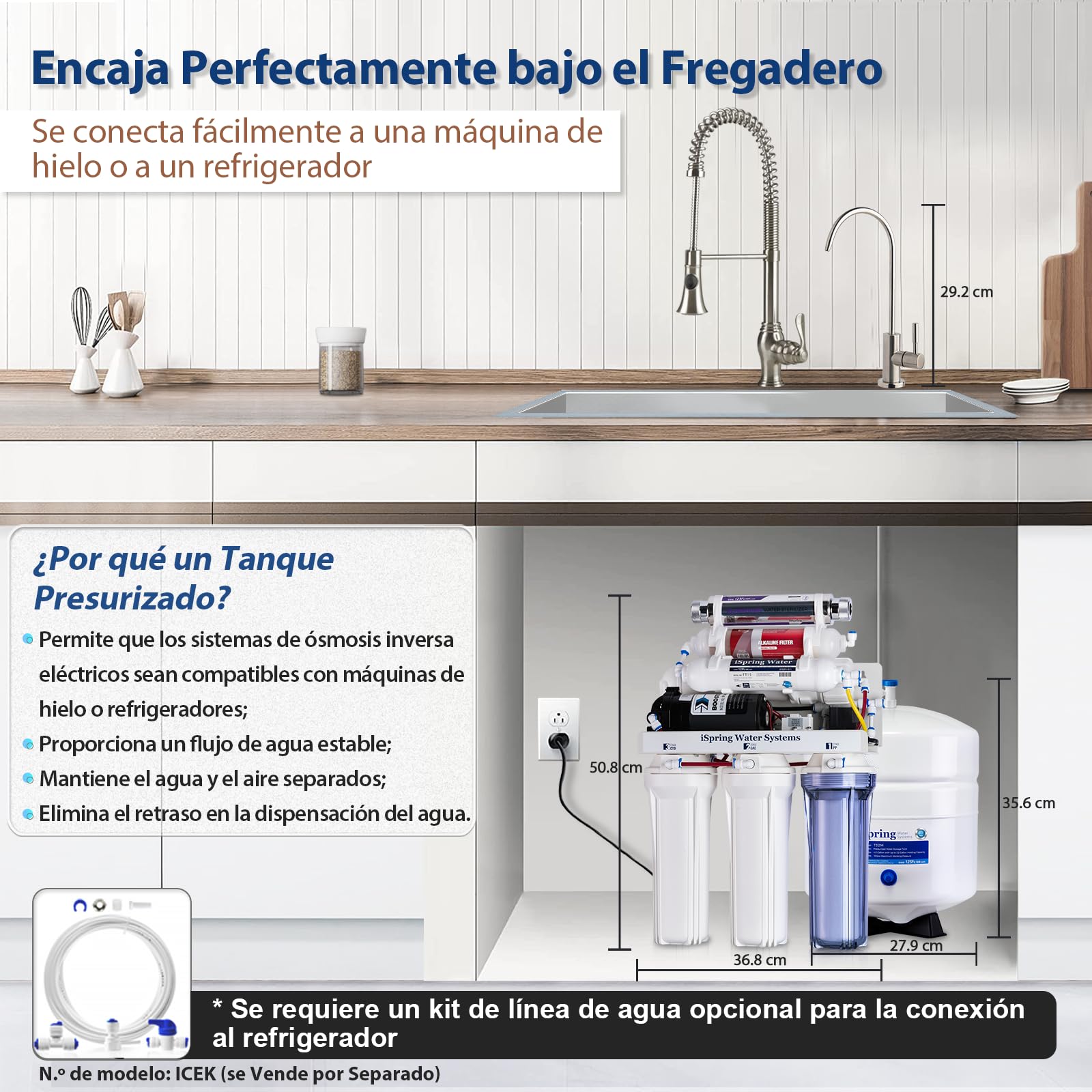 iSpring RCC1UP-AK Sistema Ósmosis Inversa 7 Etapas con Alcalino y UV | 100 GPD de Capacidad, Bomba de Refuerzo Integrada, Bajo Fregadero