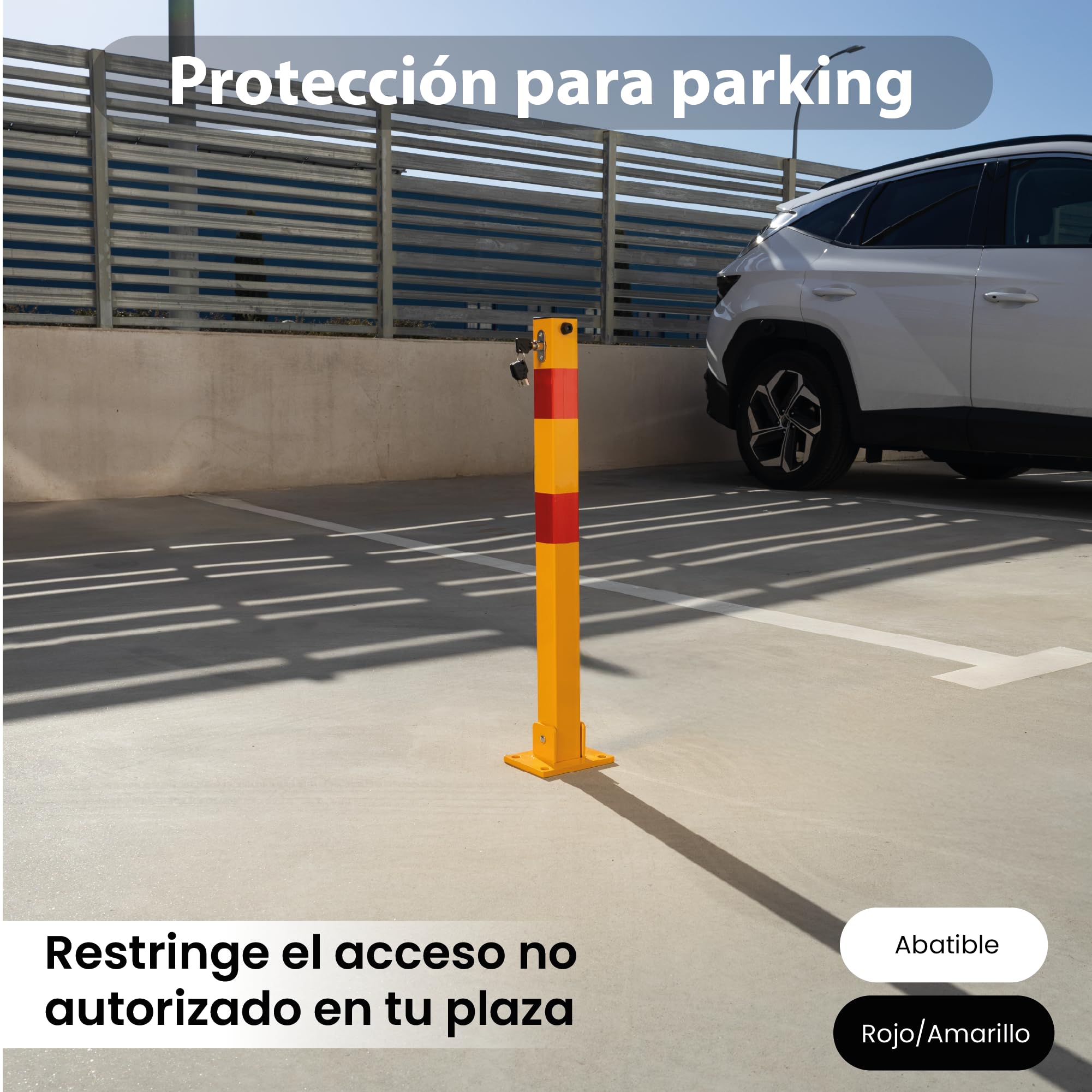 EBERSIGN - Pack 2 Cepo para Plaza Garaje Reflectante con Llave | Bolardo para Parking Acero Galvanizado Resistente | Barrera Parking de Fácil Instalación y Durable, 72,5 x 11 x 70 cm