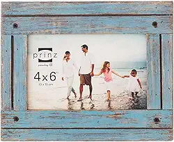 Prinz Homestead Moldura de madeira envelhecida, para fotos 4x6, exibição de parede ou mesa, azul