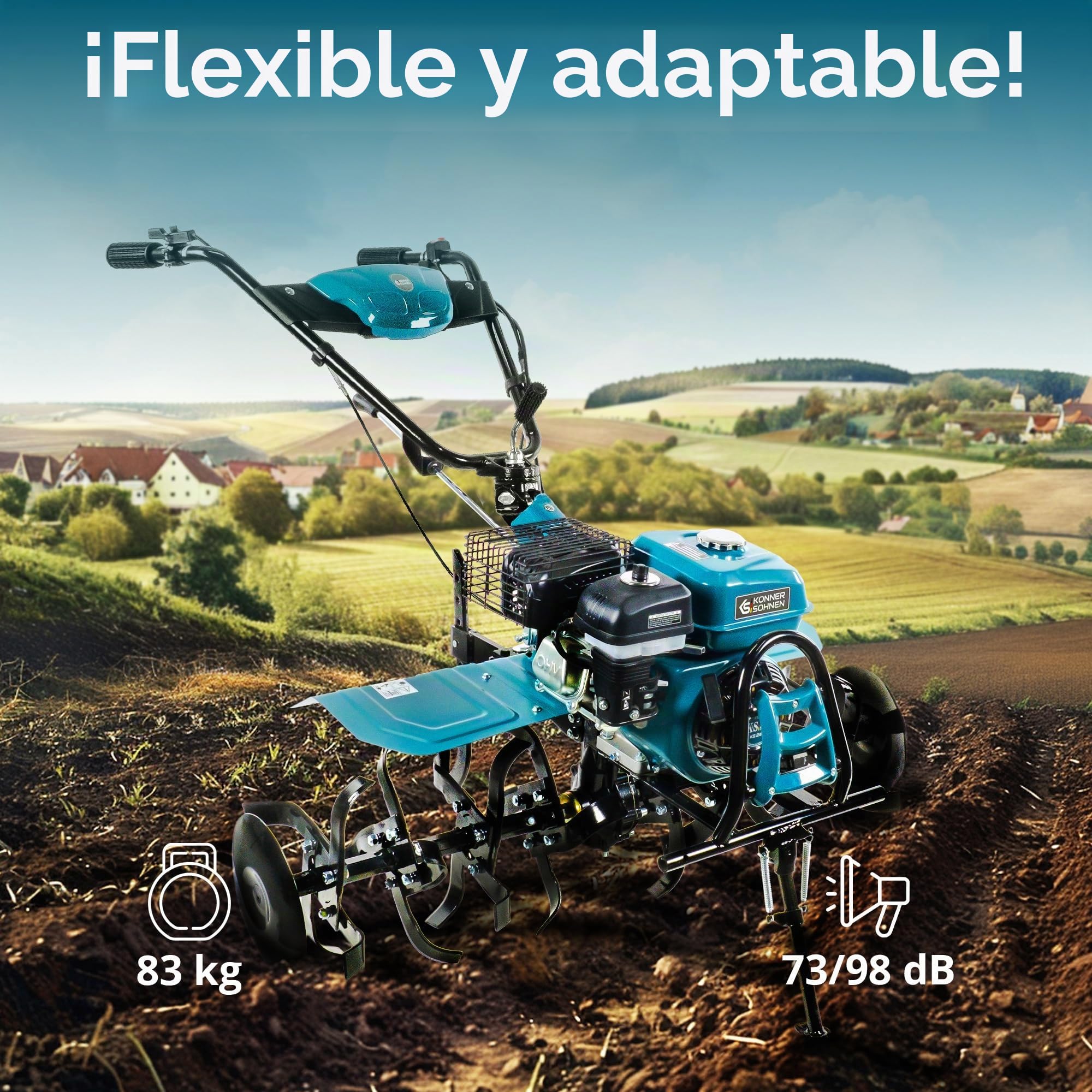 Könner & Söhner KS 7HP-1050G - Azada de Gasolina con accionamiento Directo, fresadora de jardín, fresadora forjada, 2 Marchas hacia adelante, Marcha atrás, ≤ 108 cm de Ancho de Trabajo