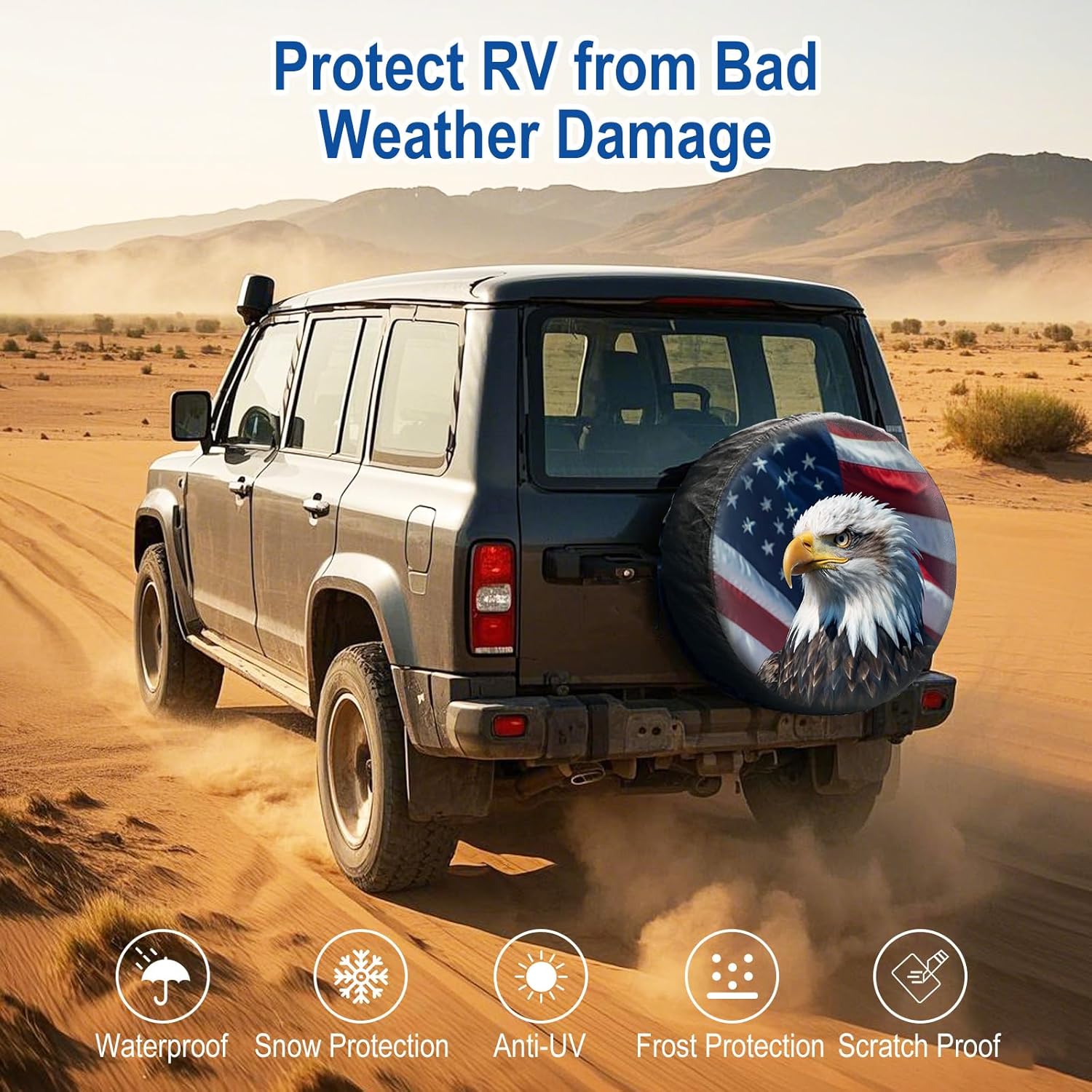 RV Spare Tire Cover with American Eagle USA Flag, Trailer Tire Covers PVC Leather for Truck SUV Wrangler Camper Vehicle Wheel Cover Waterproof Sun Dust Protection16 inch