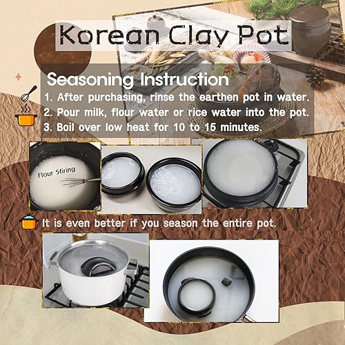 Miniatura 8 de Olla coreana Buncheong BARRO GLAZE Ttukbaegi, olla de cerámica de arcilla para cocinar cacerola, olla de tierra resistente al calor, cuenco de