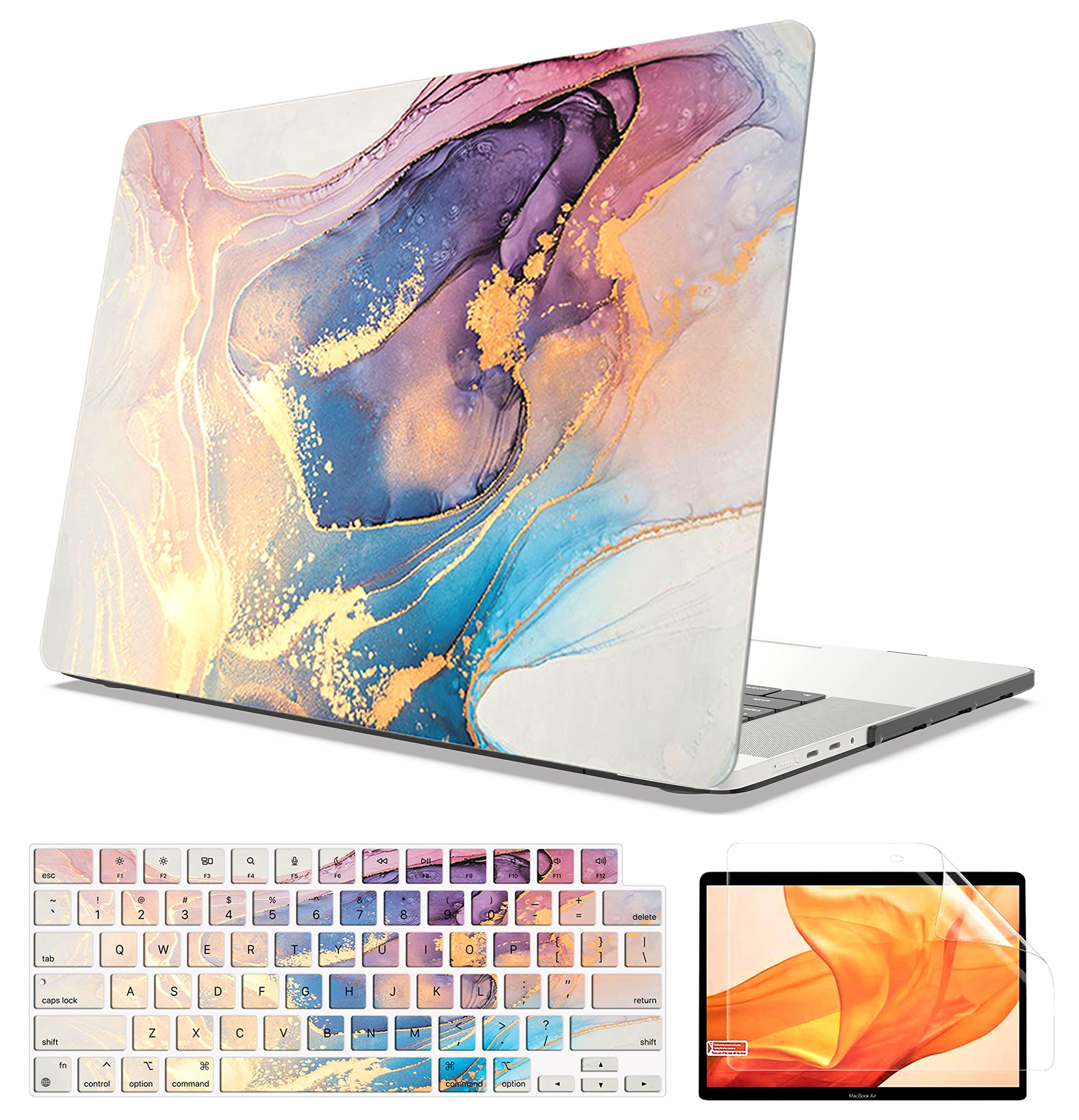Compatible with MacBook Pro 14 Inch Case 2023 2022 2021 M2 A2779 M1 A2442 Pro Max,Plastic Hard Shell Case & Keyboard Cover & Screen Protector for MacBook Pro 14.2 inch Touch ID，Colorful Marble