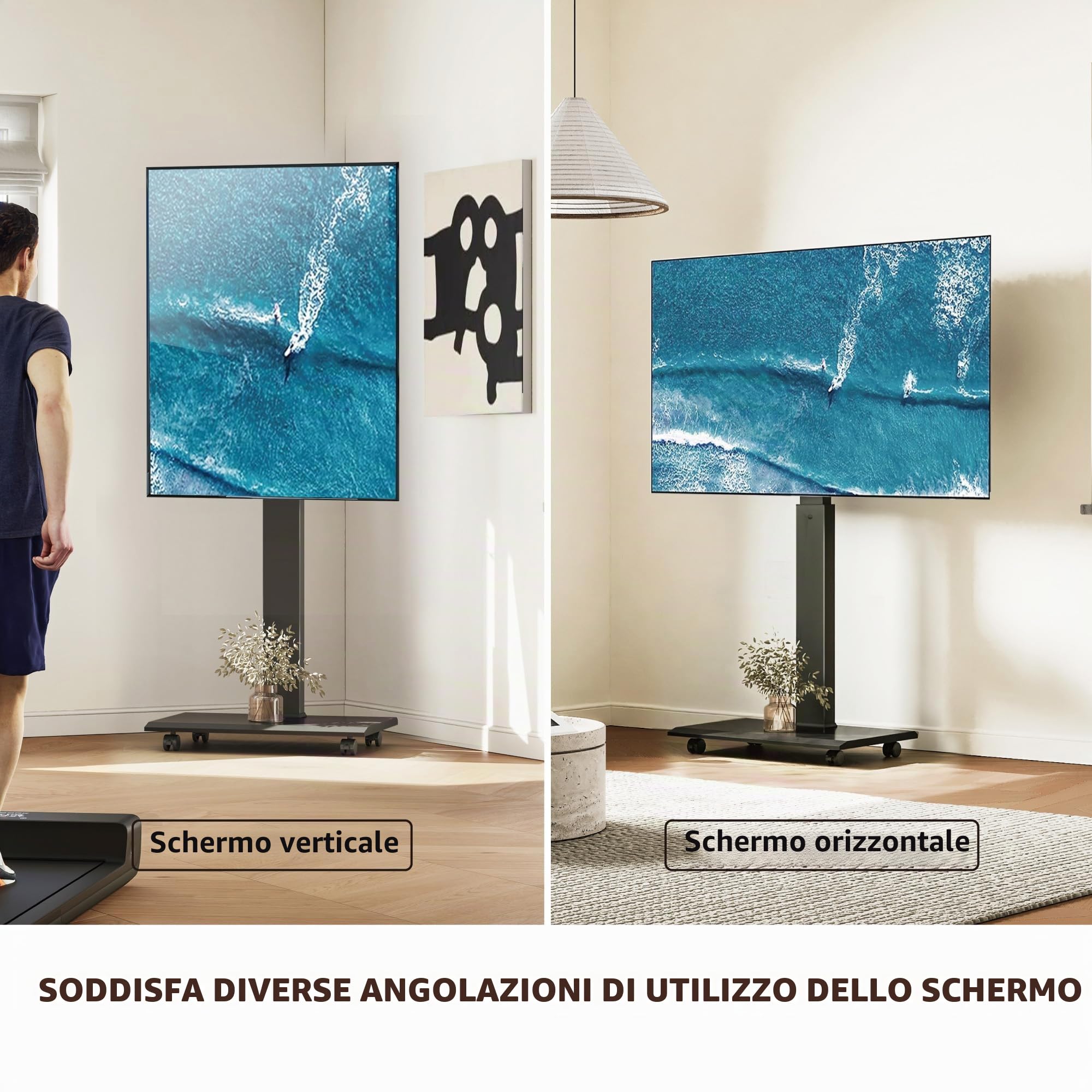 FITUEYES Carrello Porta TV con Ruote per 32-75 Pollici, Orizzontale e Verticale Supporto TV da Pavimento e Metallo Base, 40° Girevole & 7 Altezza Porta TV da Terra Max VESA 600x400mm Portata 40kg
