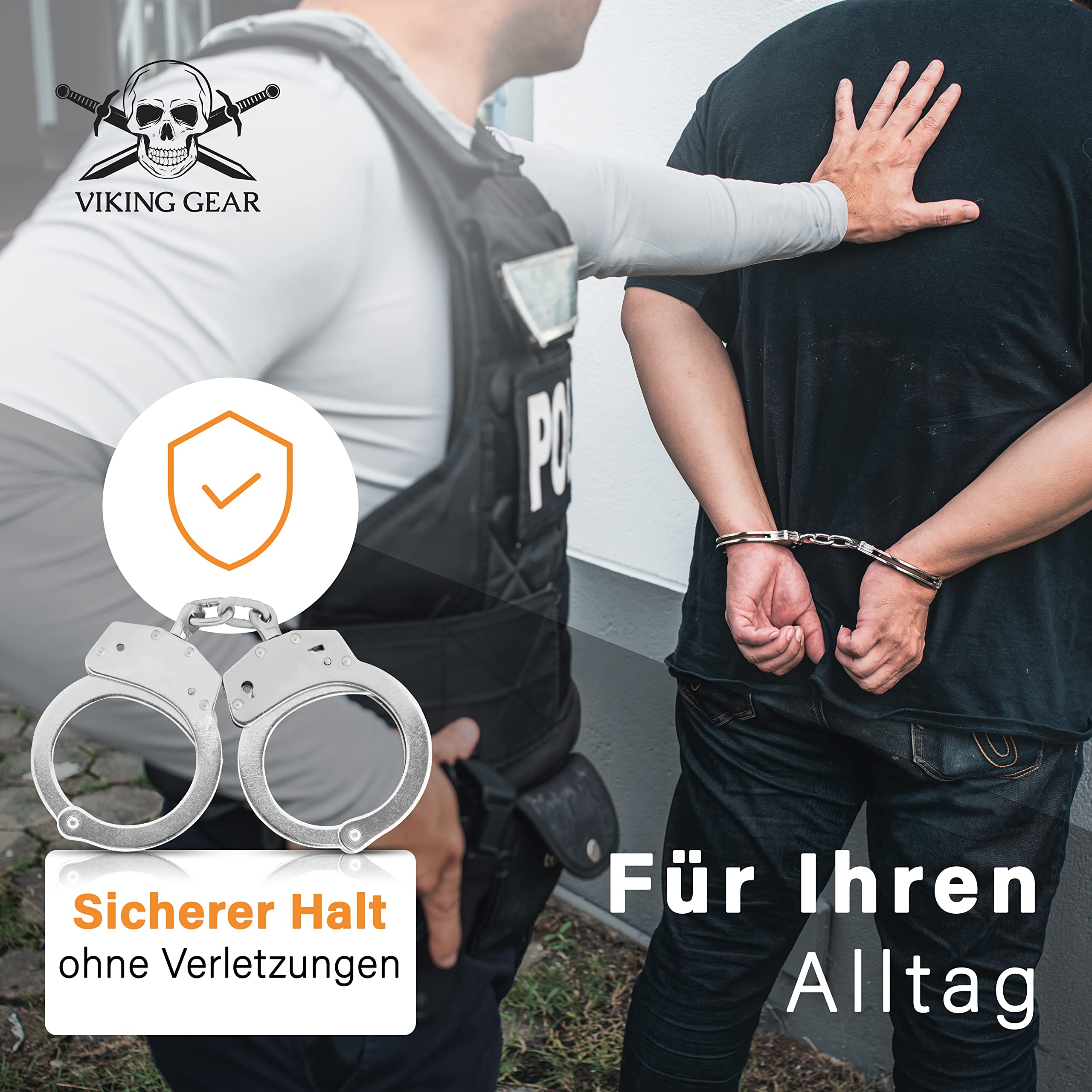 Menottes professionnelles VIKING GEAR® en acier trempé argenté avec 2 clés - Qualité professionnelle - Accessoire de sécurité - Menottes pour le sexe - Handcuffs sex
