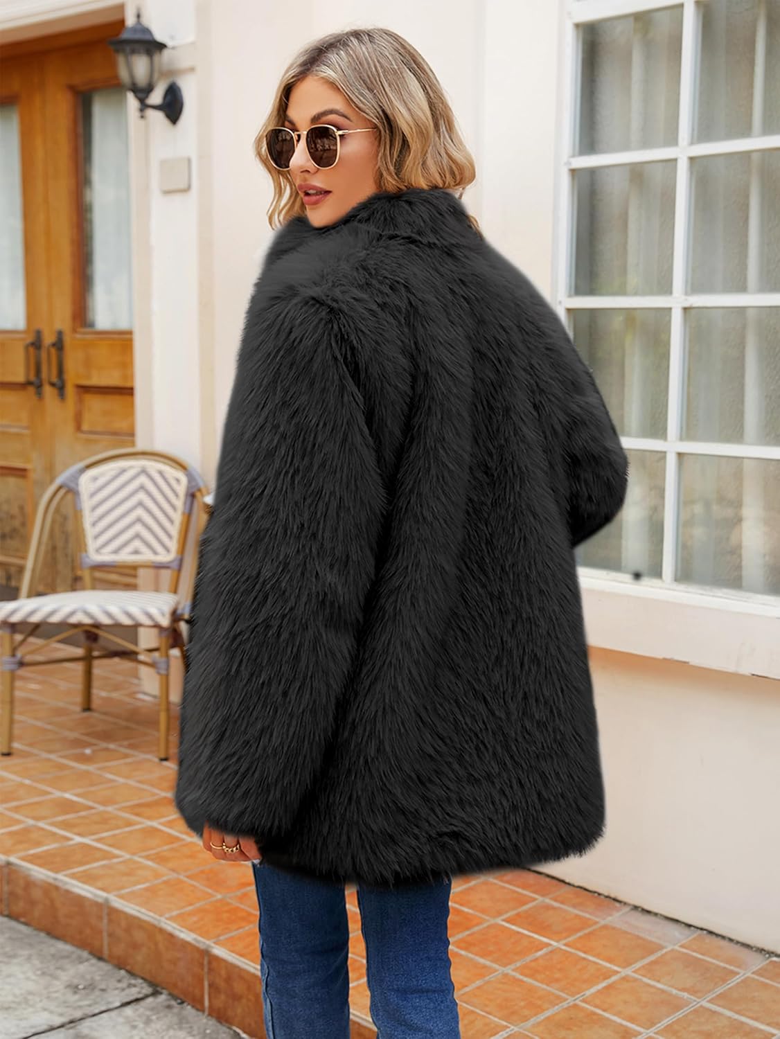 Simplee Women's Faux Fur Coat Furry Winter Jacket Long Sleeve Warm Open Front Fluffy Jackets - Image 4