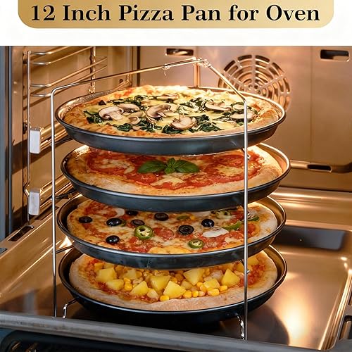 Miniatura 9 de Paquete de 2 bandejas profundas para pizza, 12 pulgadas, antiadherentes, redondas, resistentes, de aleación de aluminio, bandeja para servir,