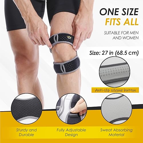 Miniatura 2 de Correa de soporte para tendón rotuliano, paquete de 2 unidades, rodillera de rótula de talla grande para mujeres y hombres, botones de silicona