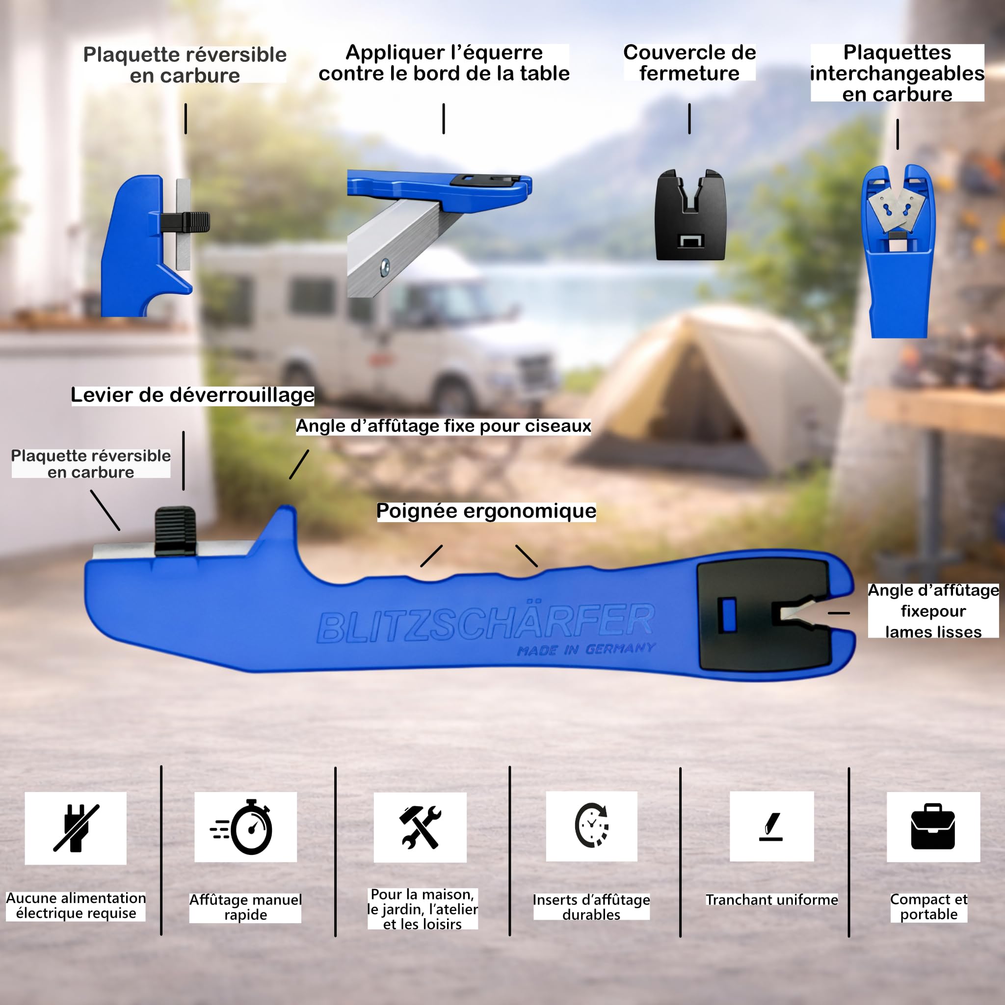 Affûteur de couteaux, aiguiseur de ciseaux, manuel, portable, set de 4 pièces