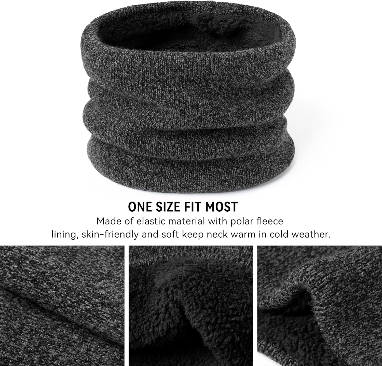 OZERO 3 Pcs Winter Hat Scarf Gloves Set for Women Men: Touchscreen Gloves Knit Beanie Neck Warmer Set Warm Polar Fleece Lined - Image 6