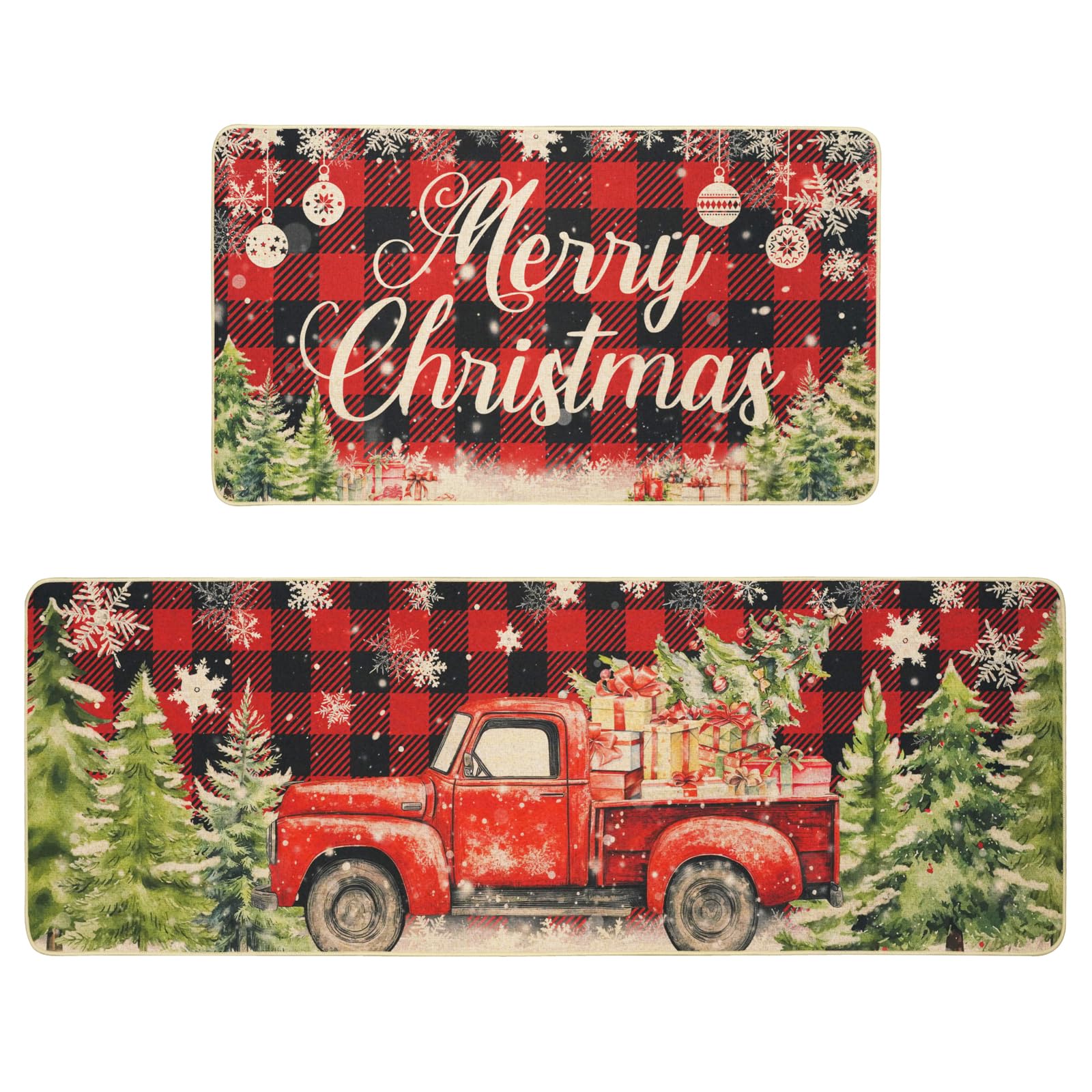 Tapis de cuisine motif camion de ferme rouge style rustique pour décoration de Noël