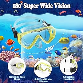 U PHITNIS Kids Snorkel Set for Age 4-14 - Dry Top Snorkeling Gear for Kids Junior & Youth - Childs Diving Mask with Big Eyes for Boys Girls - Anti-Fog Snorkeling Mask and Snorkel Set