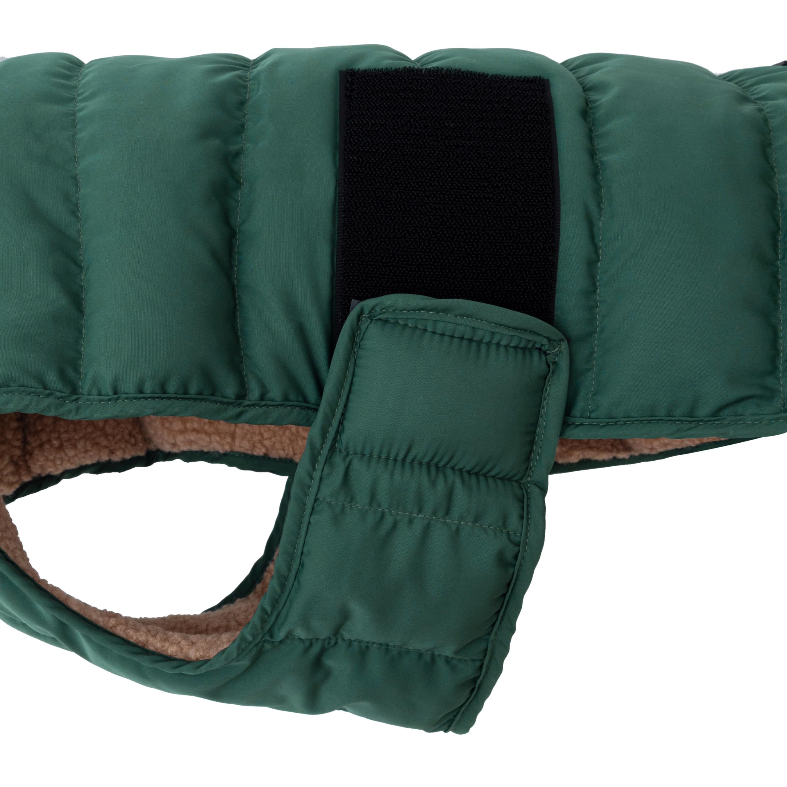 Hundemantel Beidseitig Tragbar, Puffer-Design – Cozy Sherpa Fell oder Moderne Puffer-Jacke - Wendbare Hundejacke, Hunde Wintermantel (Grün/Beige, 30)