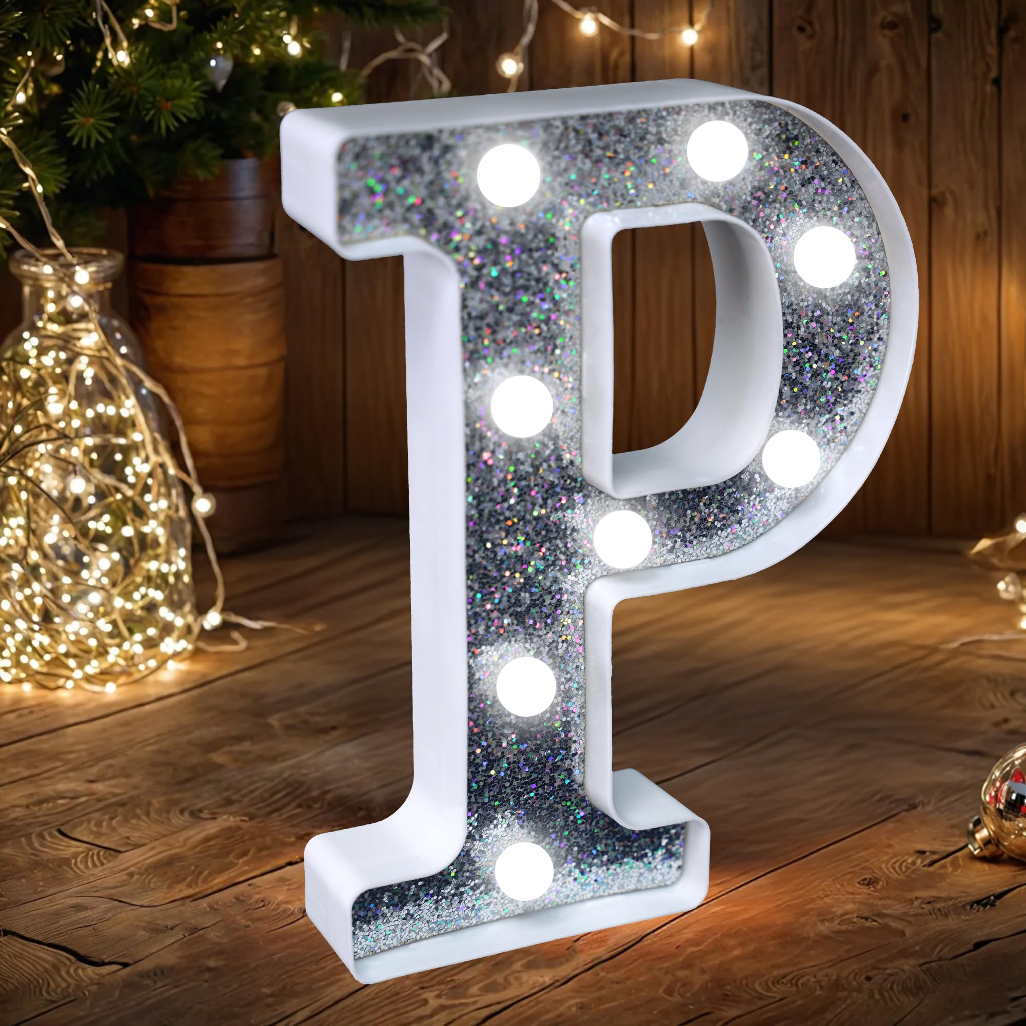 LED Marquee Letter Lights, Light Up Silver Glitter Letters Sign Battery Powered Night Light for Birthday Party Wedding Home Decoration Baby Shower-P — image 1