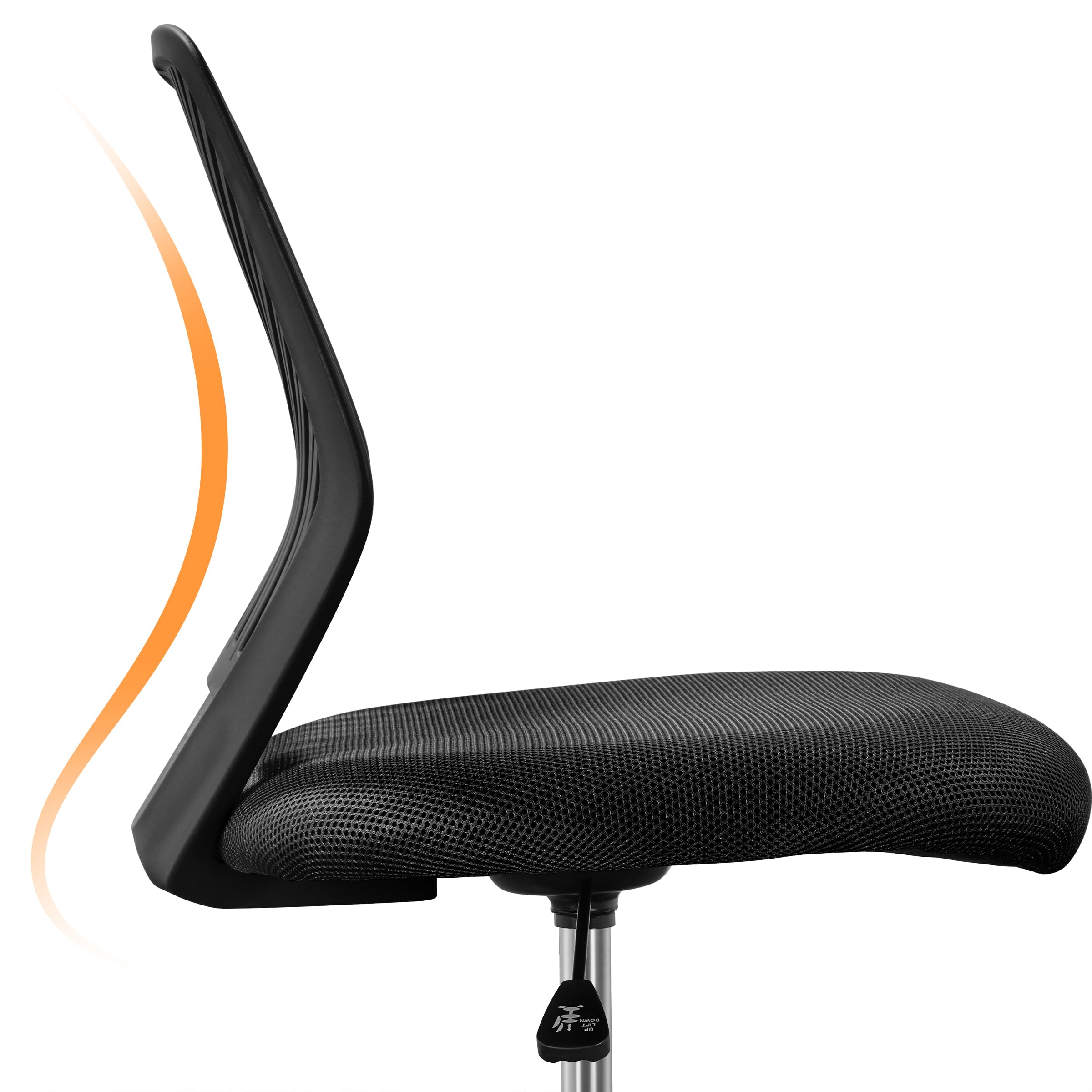 Sedia Ufficio Scrivania Girevole Regolabile, Sedia da ufficio Ergonomica Senza Braccioli a Rotelle in Rete Traspirante Portata 136 kg Nera
