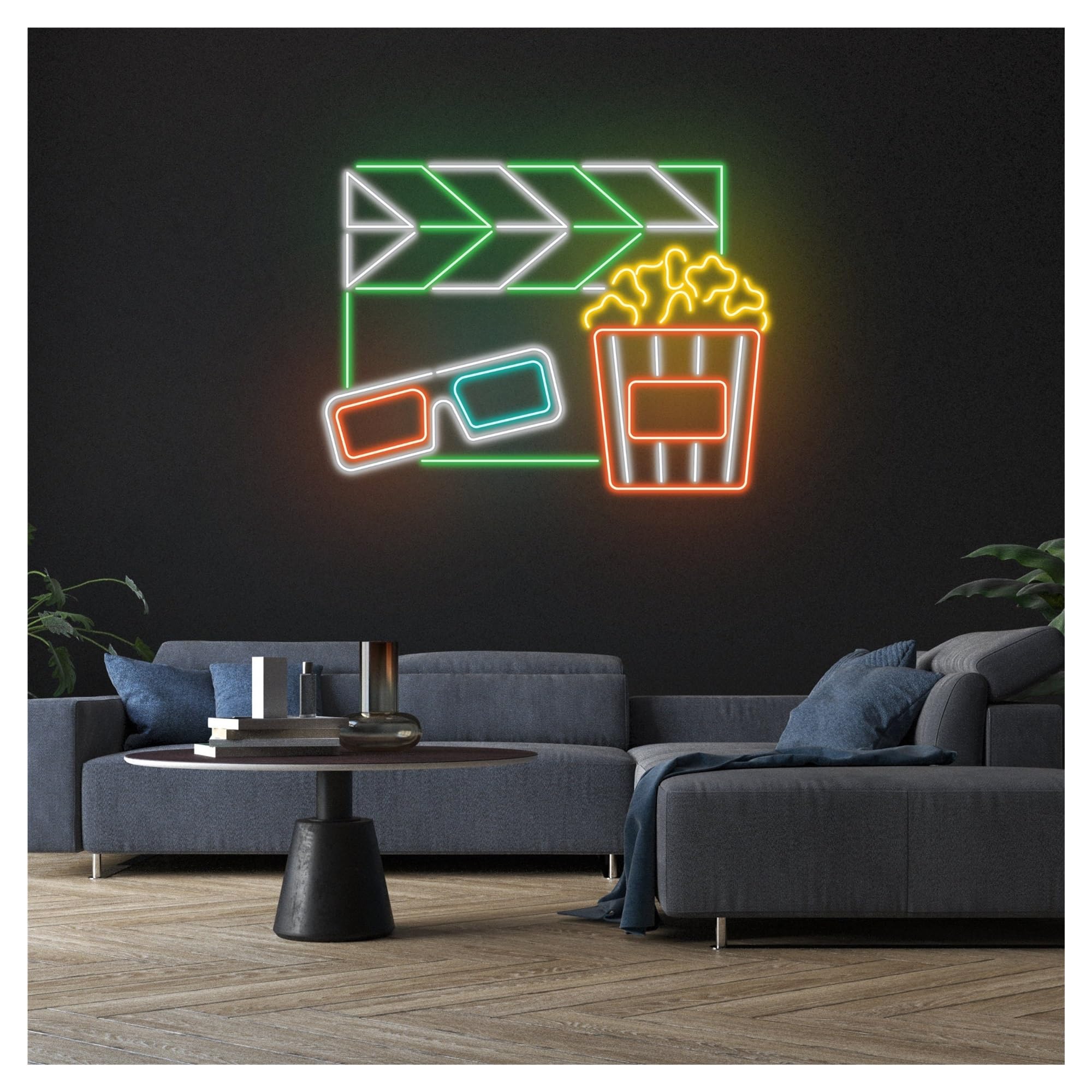 Luci al Neon Da Parete Insegna Al Neon Popcorn Movie Time, Adatta Per Decorazioni Murali Cinematografiche Con Dimmerabile Da 50cm