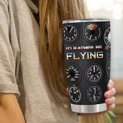 Miniatura 4 de TWENTI Vaso de acero inoxidable personalizado con tapa I'd Rather be Flying de acero inoxidable de doble pared al vacío, taza de viaje de 20 onzas,