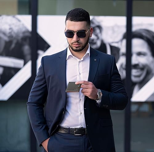 Miniatura 2 de SERMAN BRANDS Cartera delgada con clip para dinero con bloqueo RFID, bolsillo frontal plegable de cuero, billetera minimalista para hombre con clip