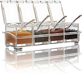 Clear Seasoning Box,V-Resourcing 4 Pieces Clear Seasoning Storage Container for Spice Salt Sugar Cruet,Condiment Jars with Spoons…