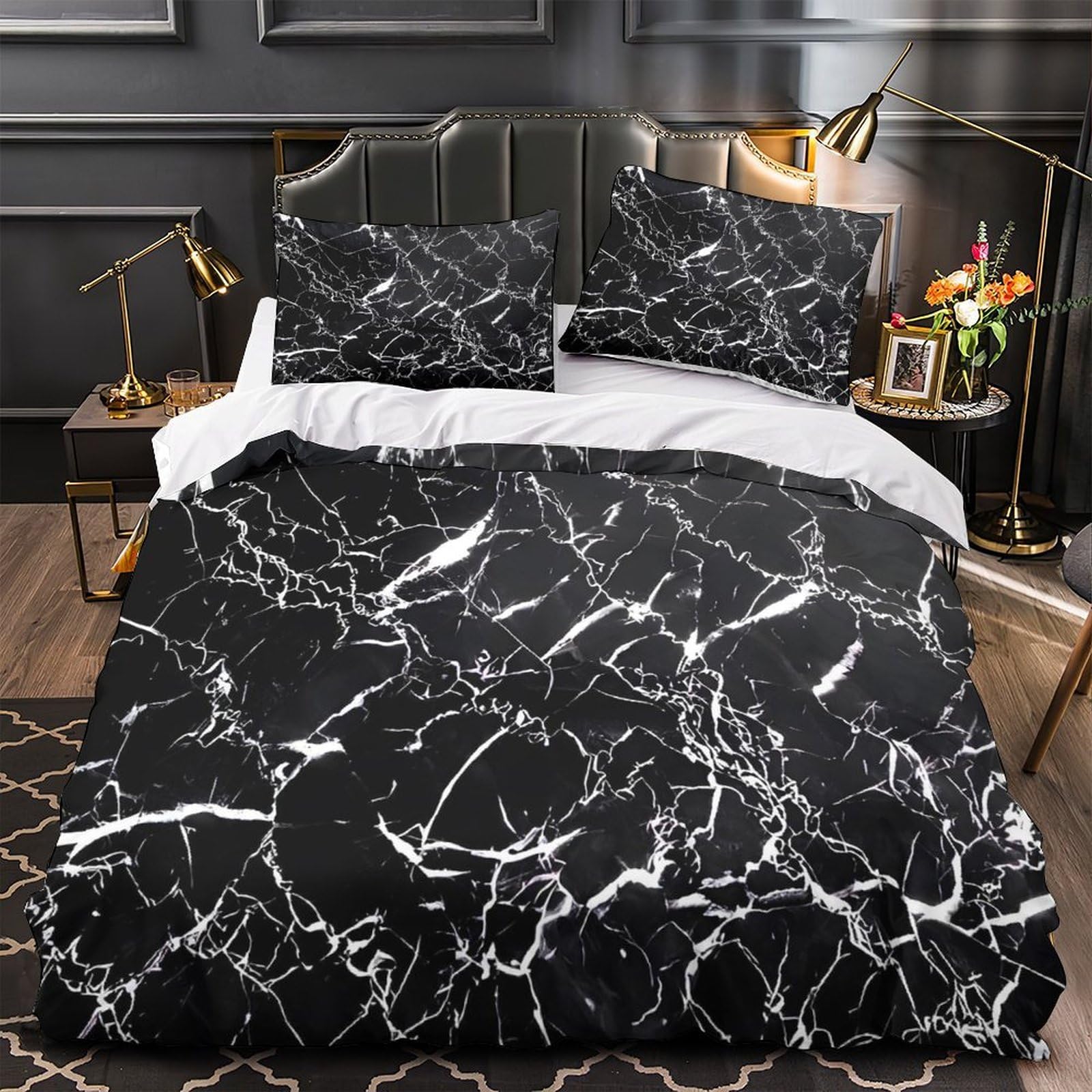 Parure de lit 135x200cm avec housse de couette microfobre noir et blanc