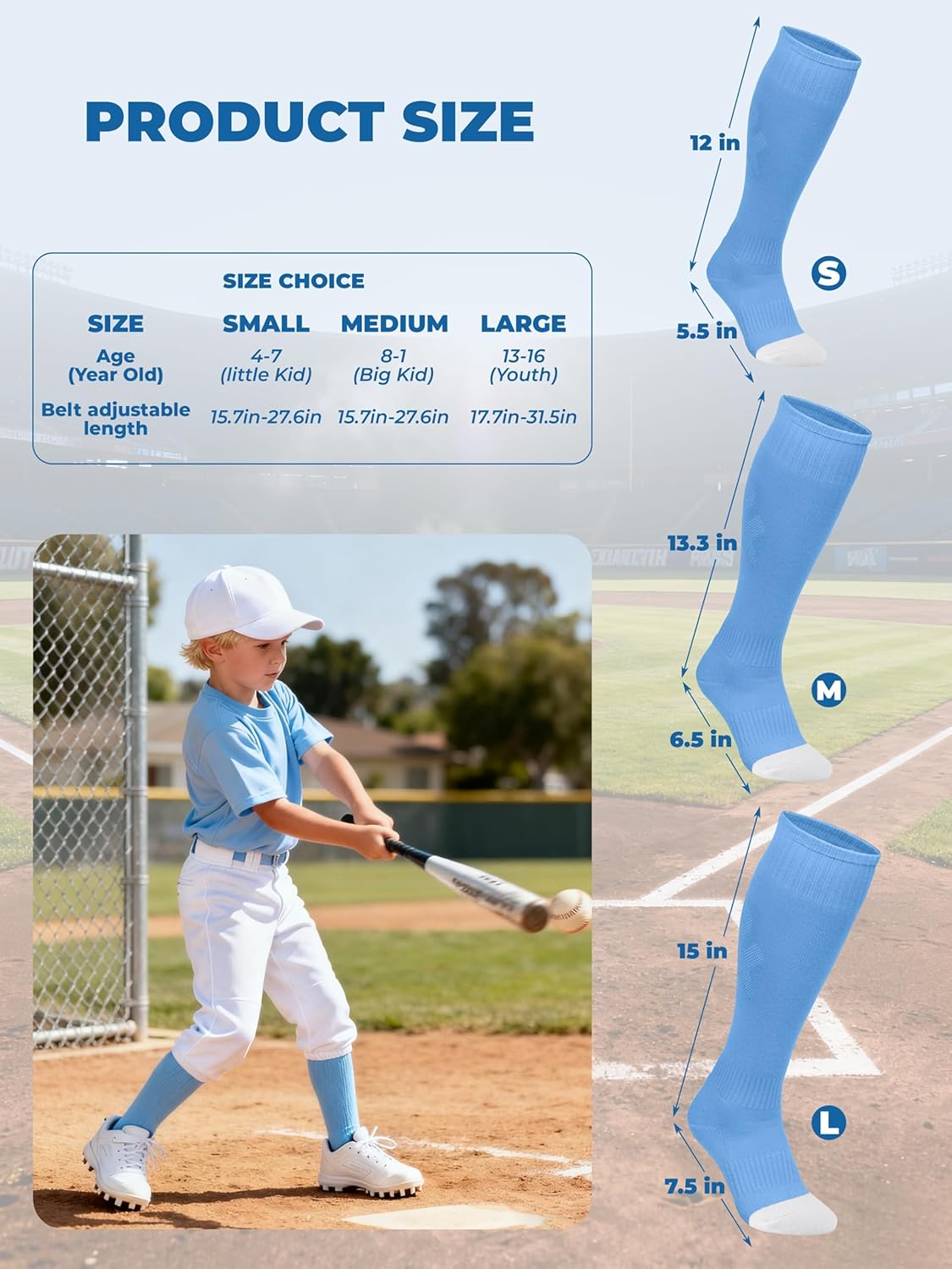 Baseball Socks and Belt Combo Youth Boys Softball Football Socks and Elastic Baseball Belts for Boys Girls - Image 2