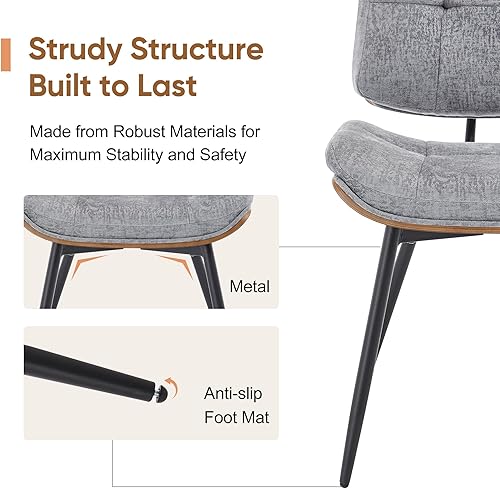 Miniatura 4 de BFZ Juego de 2 sillas de comedor modernas de mediados de siglo con respaldo de madera curvada de nogal y patas de metal, sillas de comedor tapizadas