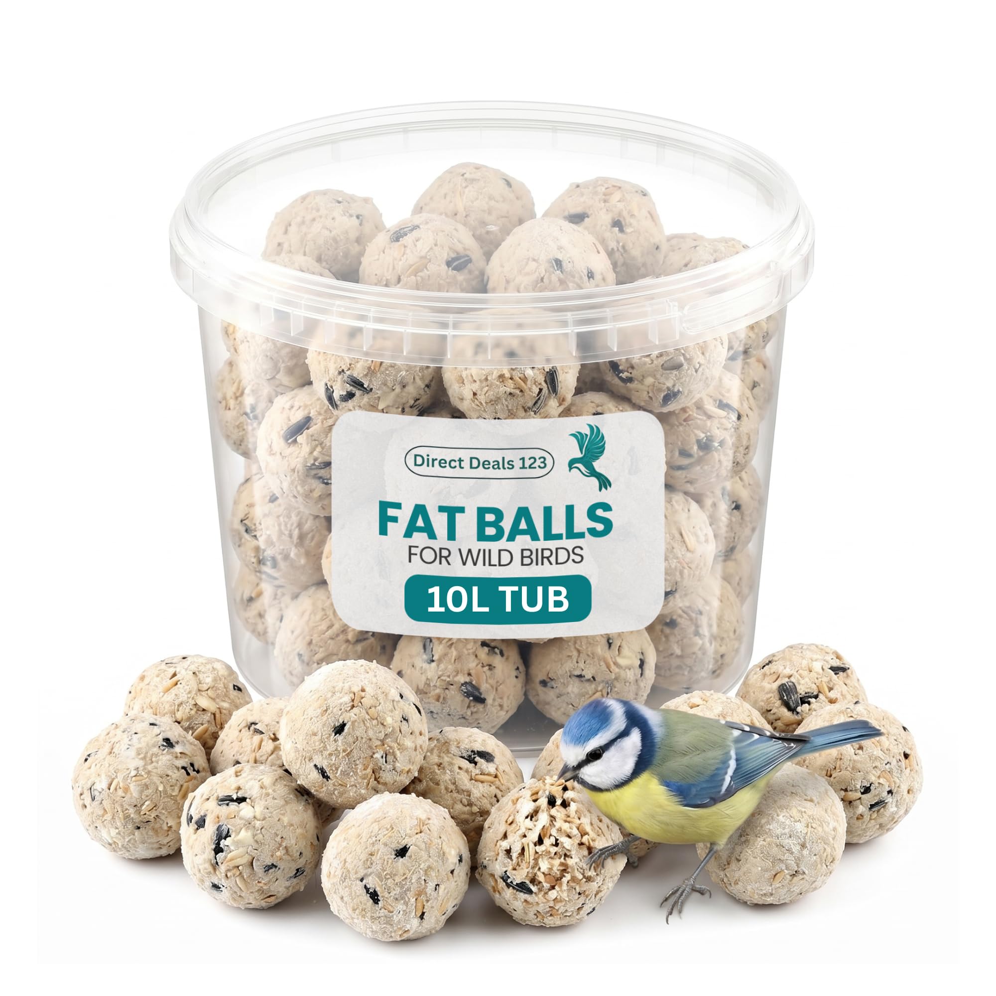 (10L TUB) Fat Balls for Wild Bird Food Premium Energy Treat Natural Feed for Robins Sparrows Garden Wildlife High Oil Nutrition Winter Feeding Pack Quality for All Life Stages