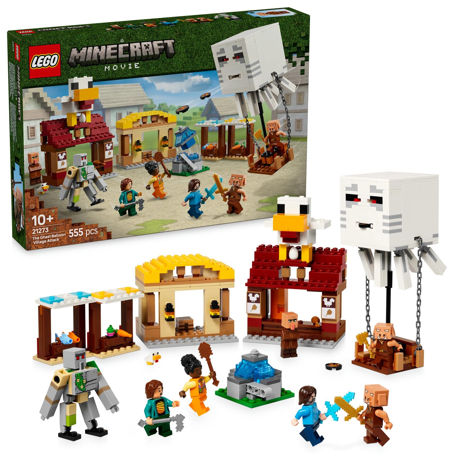 LEGO Minecraft Hortlak Balon Köy Saldırısı 21273-10 Yaş ve Üzeri Çocuklar için Steve, Dawn, Piglin ve Duruşu Ayarlanabilir Demir Golem Minifigürleri İçeren Yaratıcı Oyuncak Yapım Seti (555 Parça)