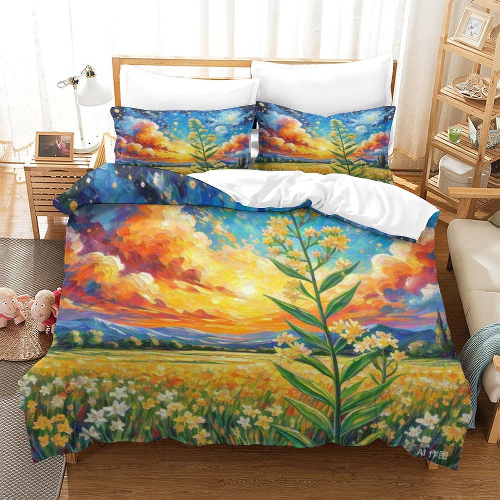 Housse de couette fermeture éclair cachée parure de lit chèvrefeuille 3D microfibre