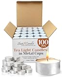 100 Pack Tealight Candles in Metal Cups - Clean White Unscented with 6 Hour Long Burning Time - Votive Candles Bulk for Romantic Dinner&comma; Weddings&comma; Spa & Hotels by PARNOO