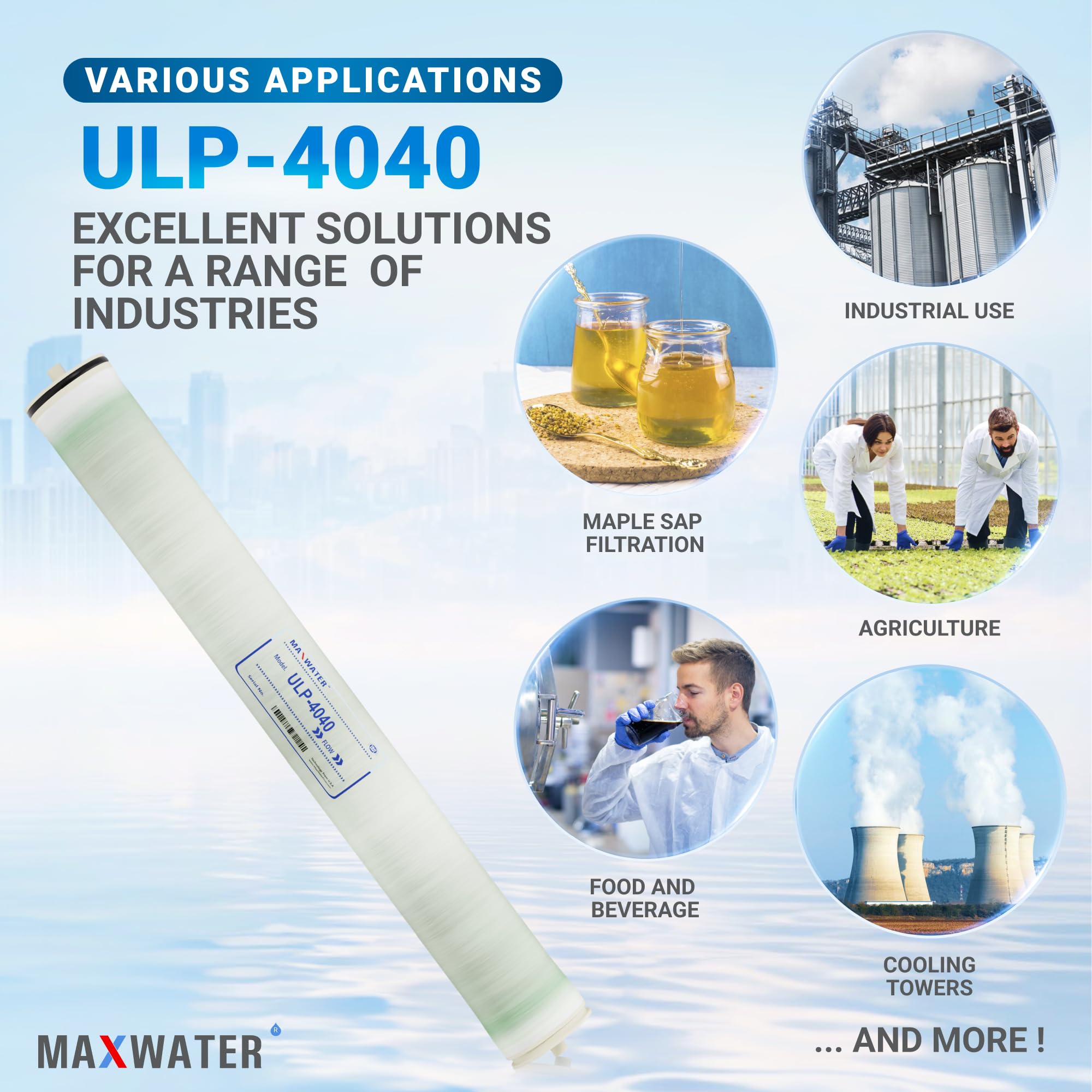 Max Water Membrana de ósmosis inversa 4040 comercial RO (ULP-4040: 2600GPD), tamaño 4 x 40 pulgadas, buena para uso industrial, agrícola, toda la casa y más (2)