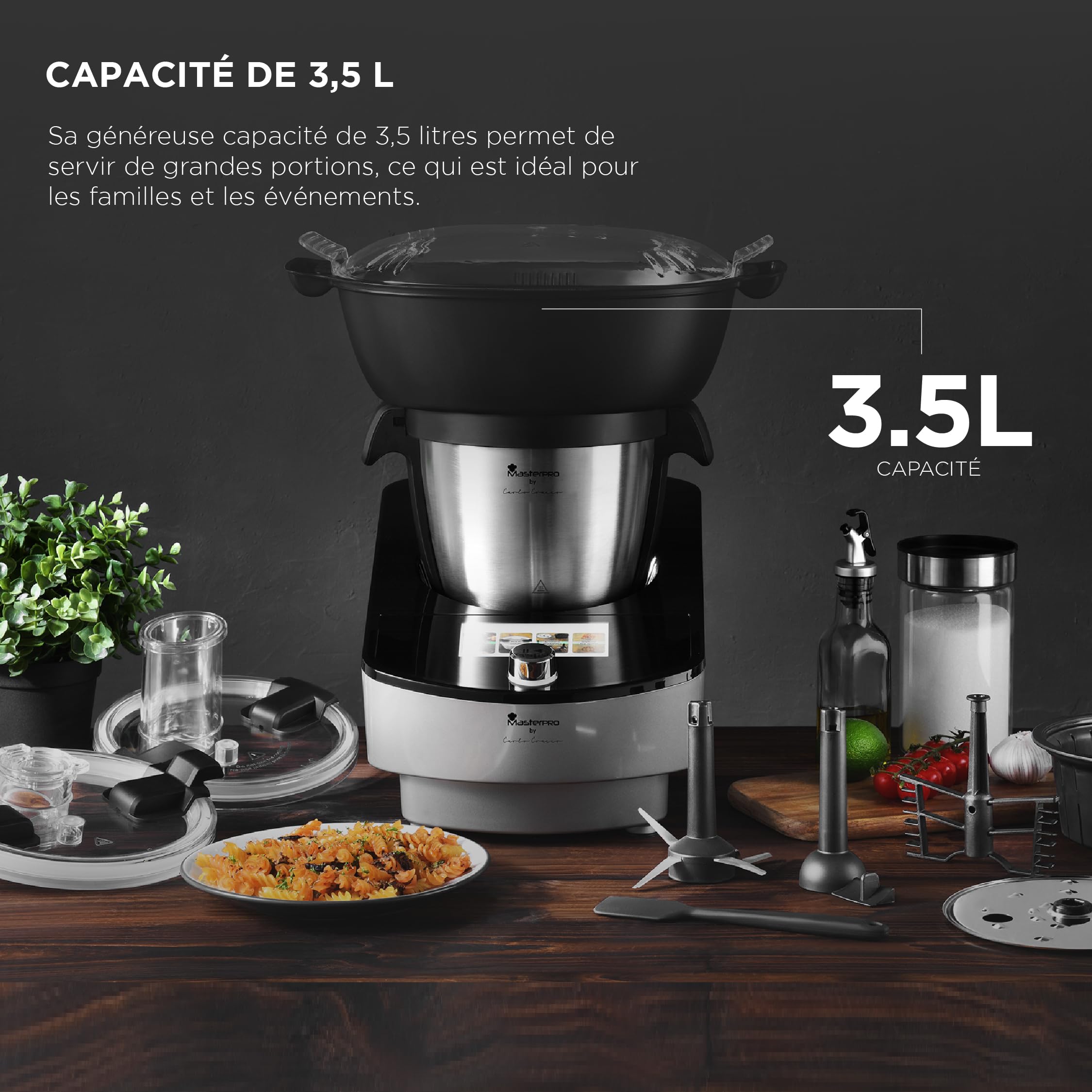 MasterPRO BY CARLO CRACCO - Robot da cucina 1000W 3.5L - 12 programmi - LED Touch Control - Multifunzione con accessori completi - Funzione vapore inclusa