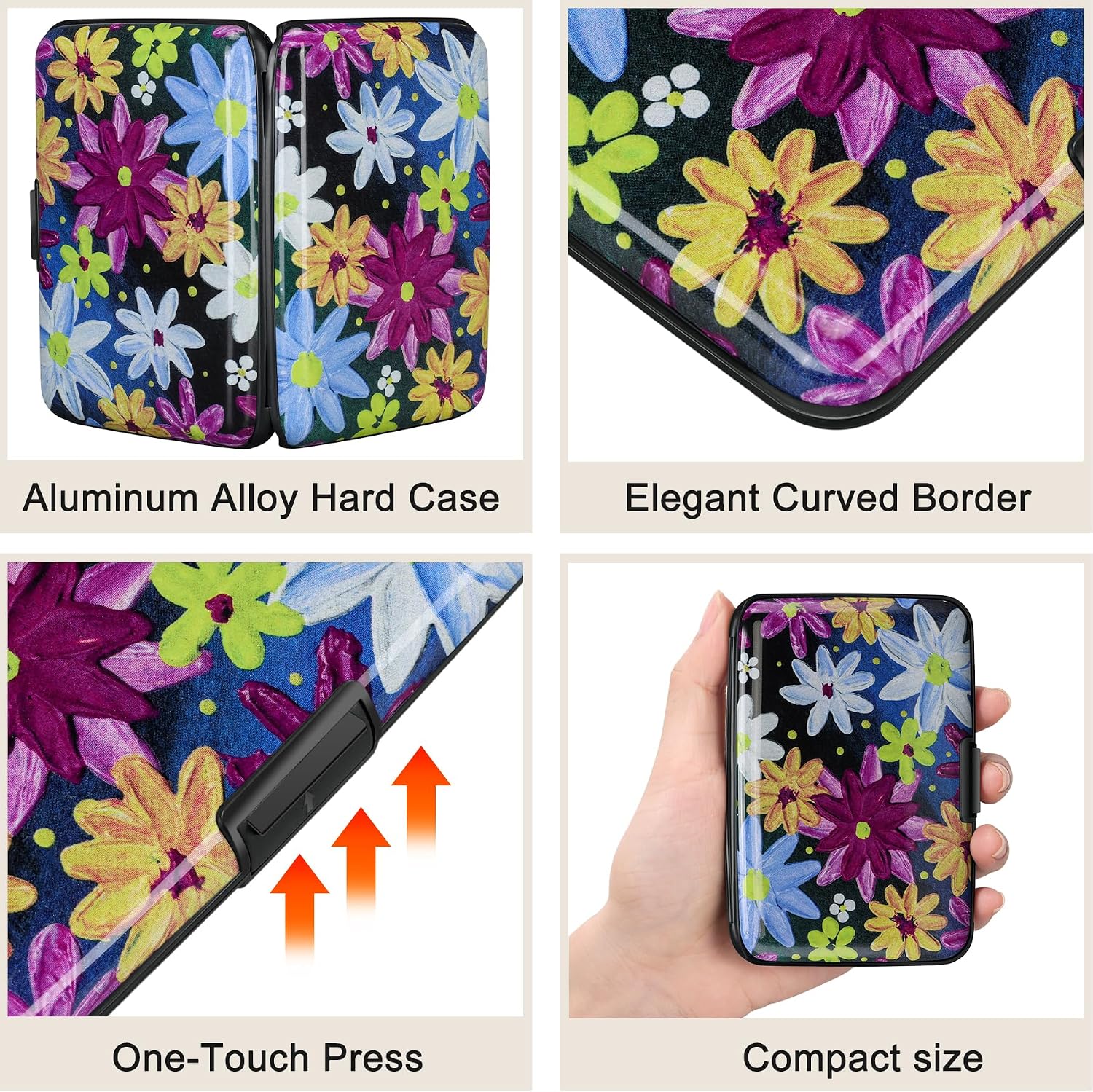ELFISH Mini RFID Aluminum Wallet Credit Cards Holder Business Card Case Metal ID Case for Men Women(Bloom Burst)