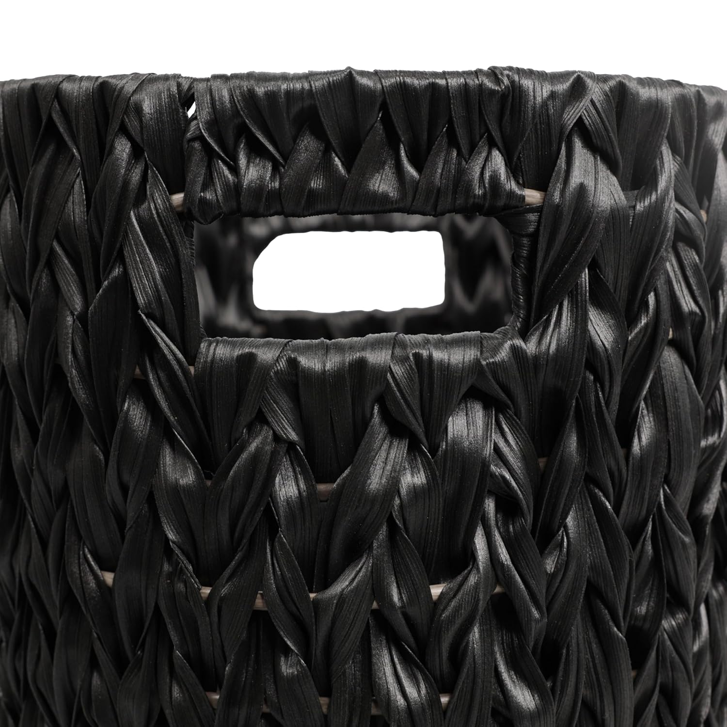 Eyely MPH1407C-SET2 Beech Contemporary Farmhouse Resin 4.5-Gallon Tapered Oval Wicker Watebasket with Handles for Kitchen, Office, Bathroom, Bedroom, Dorm, Black (Set of 2)