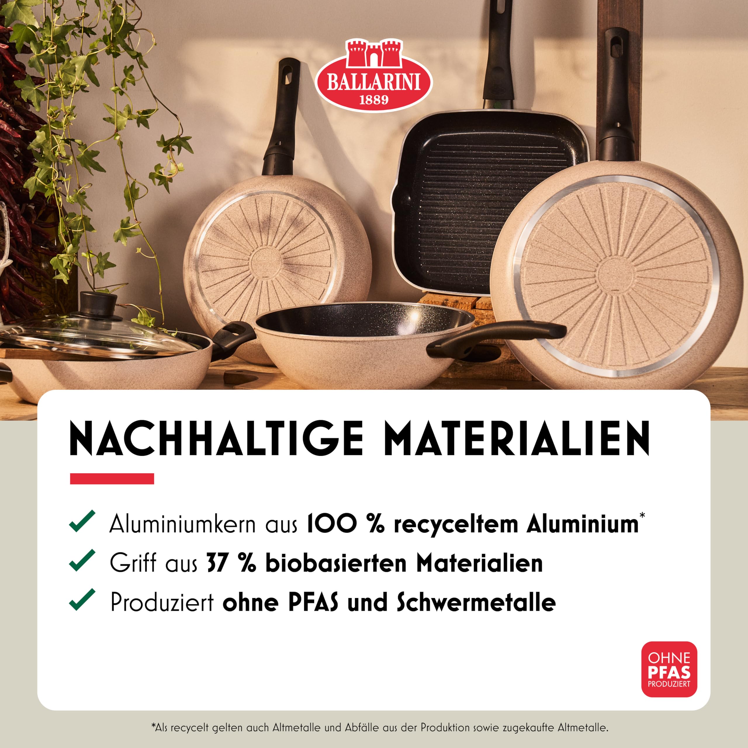 BALLARINI Ledro Wok 28 cm, Keramik Antihaftbeschichtung, Recyceltes Aluminium, Induktion, Made in Italy, Beige
